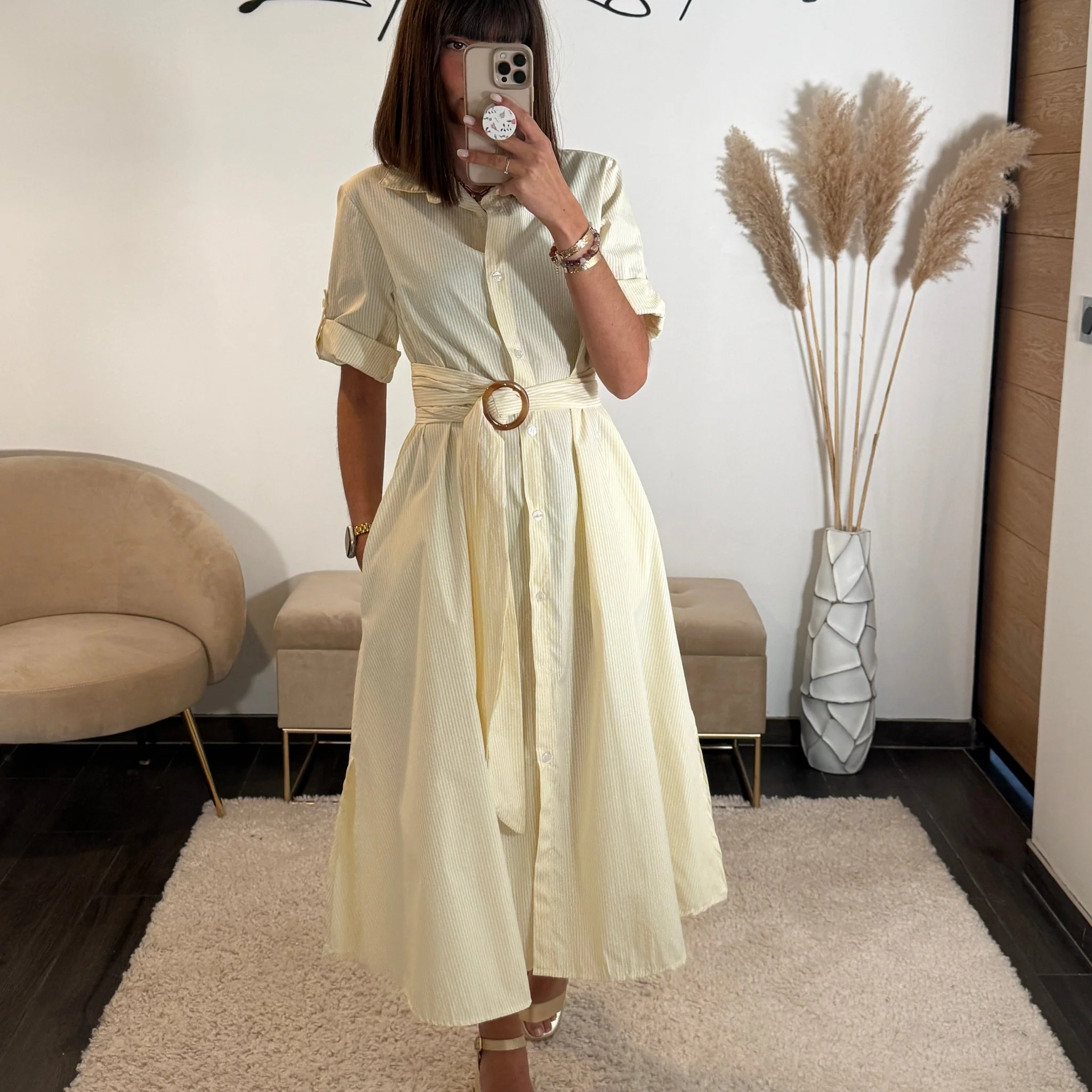ROBE JAUNE RAYE MARINE