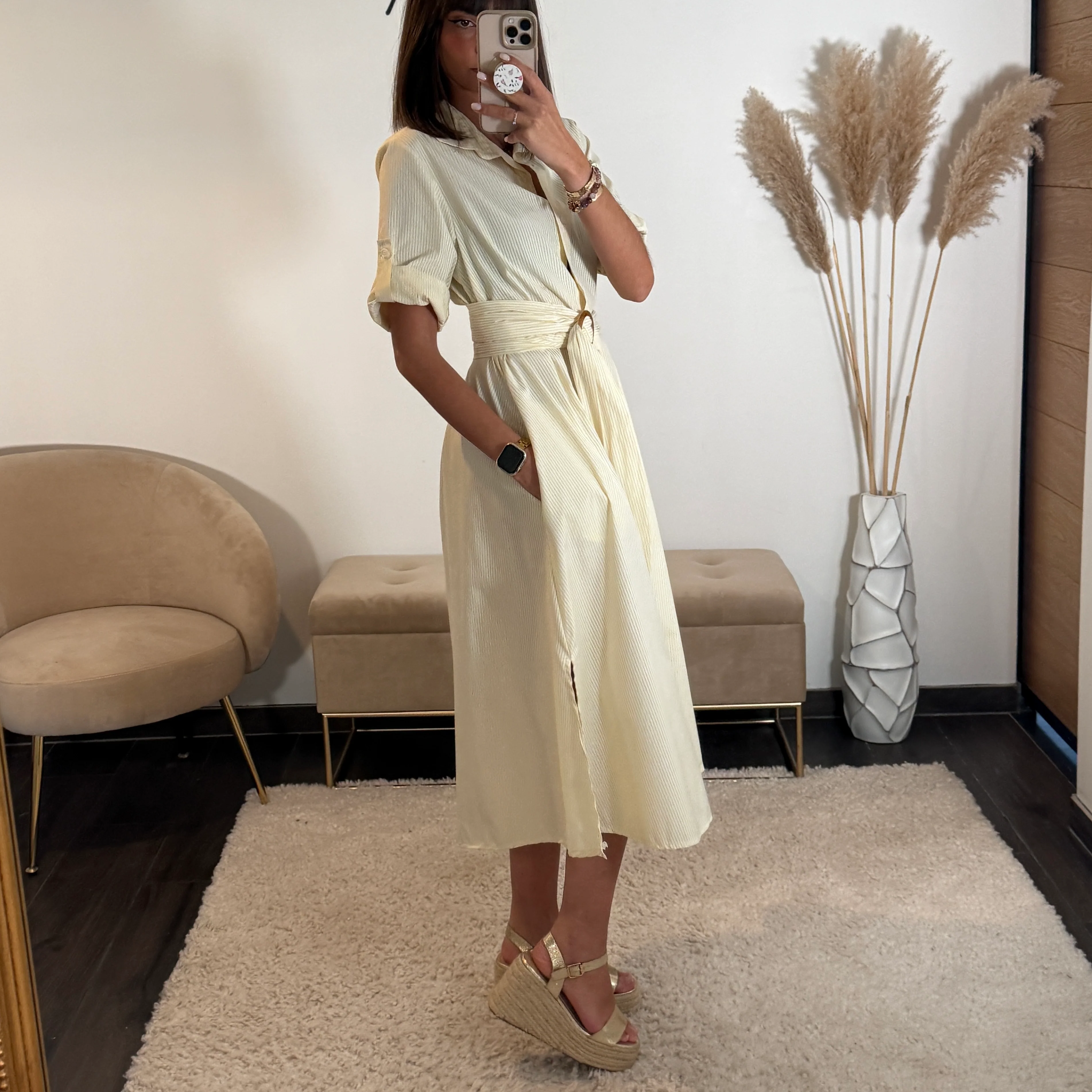 ROBE JAUNE RAYE MARINE - Image 2
