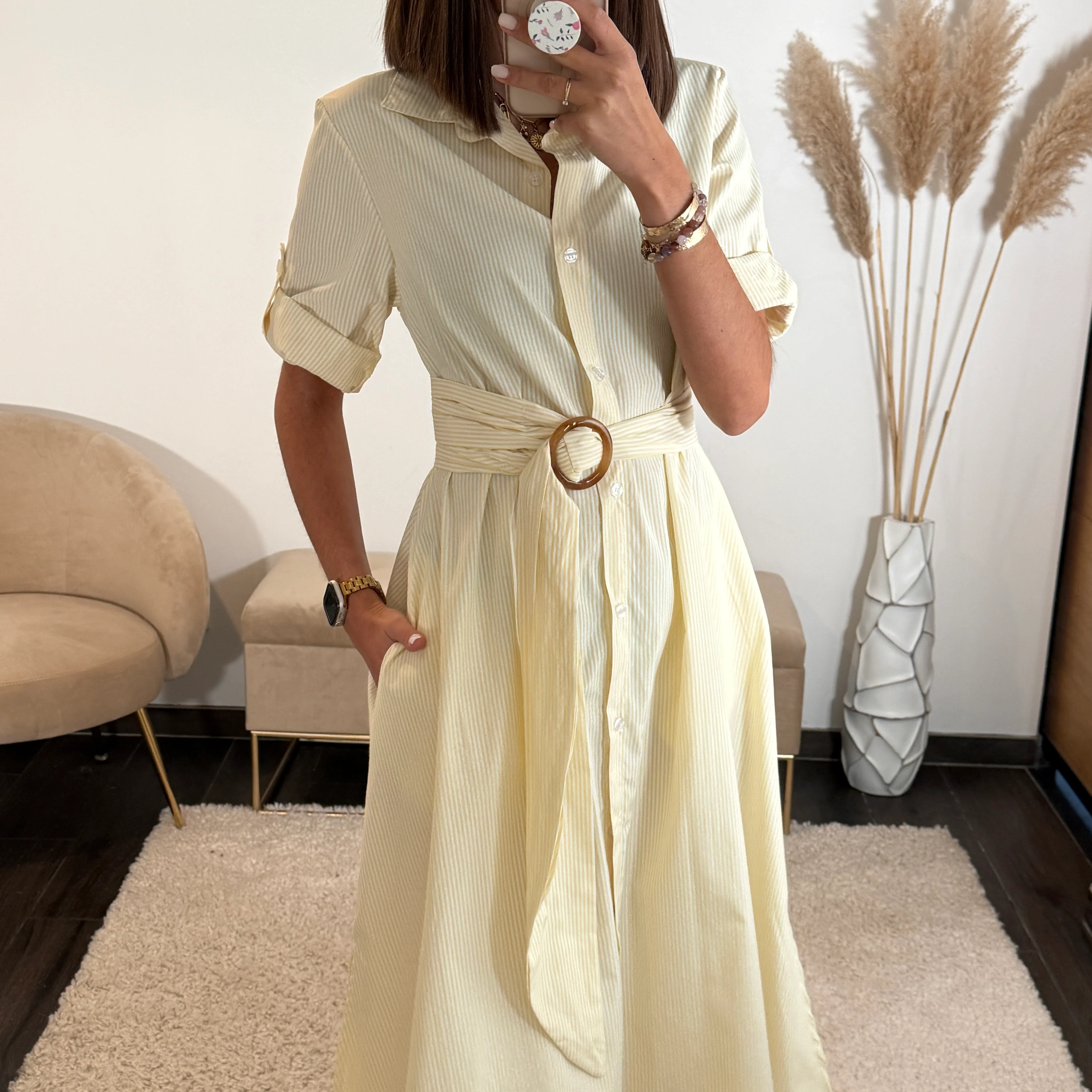 ROBE JAUNE RAYE MARINE - Image 3