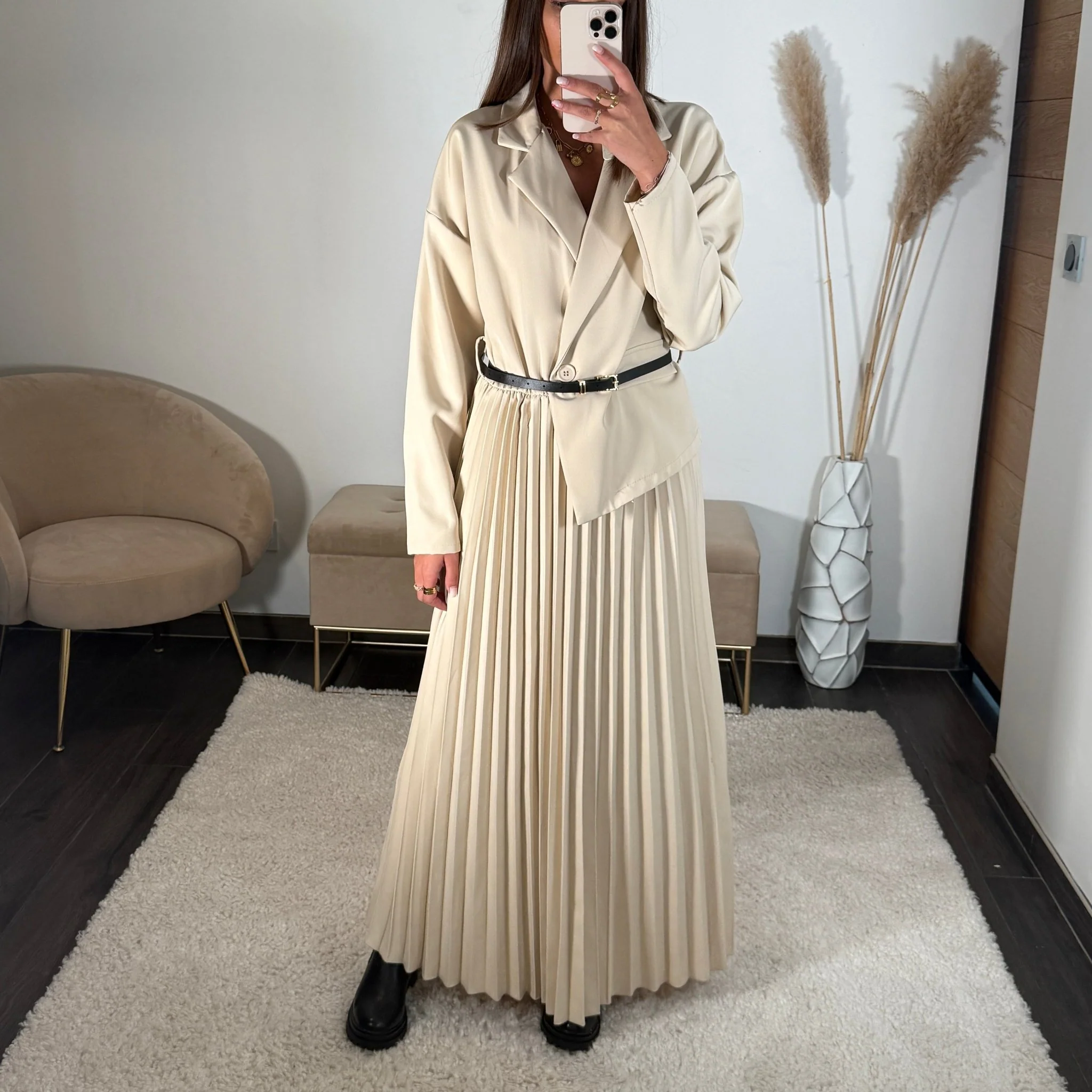ROBE LONGUE BLAZER BEIGE SHERA - Image 3