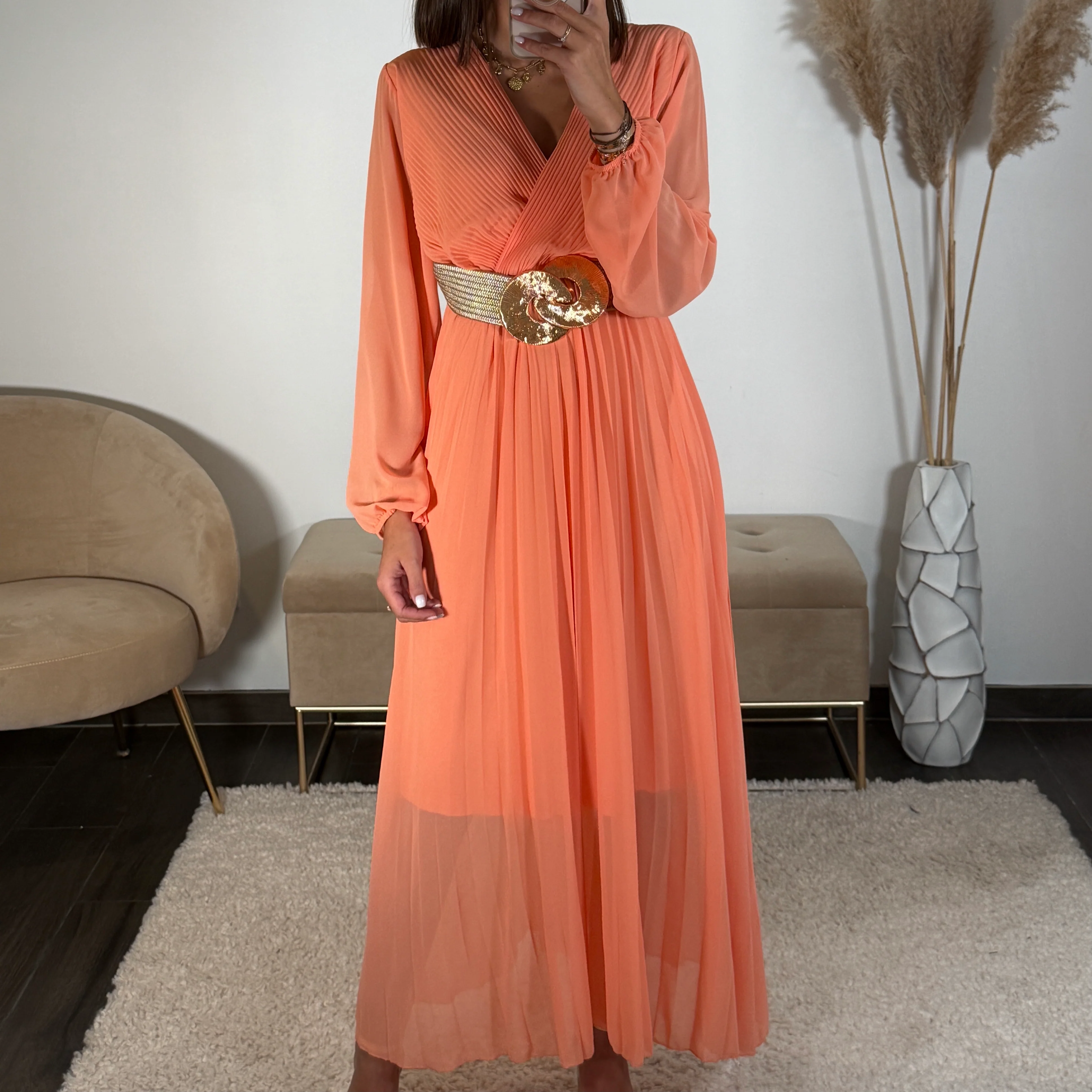 ROBE LONGUE PECHE/ORANGE ELODIE - Image 2