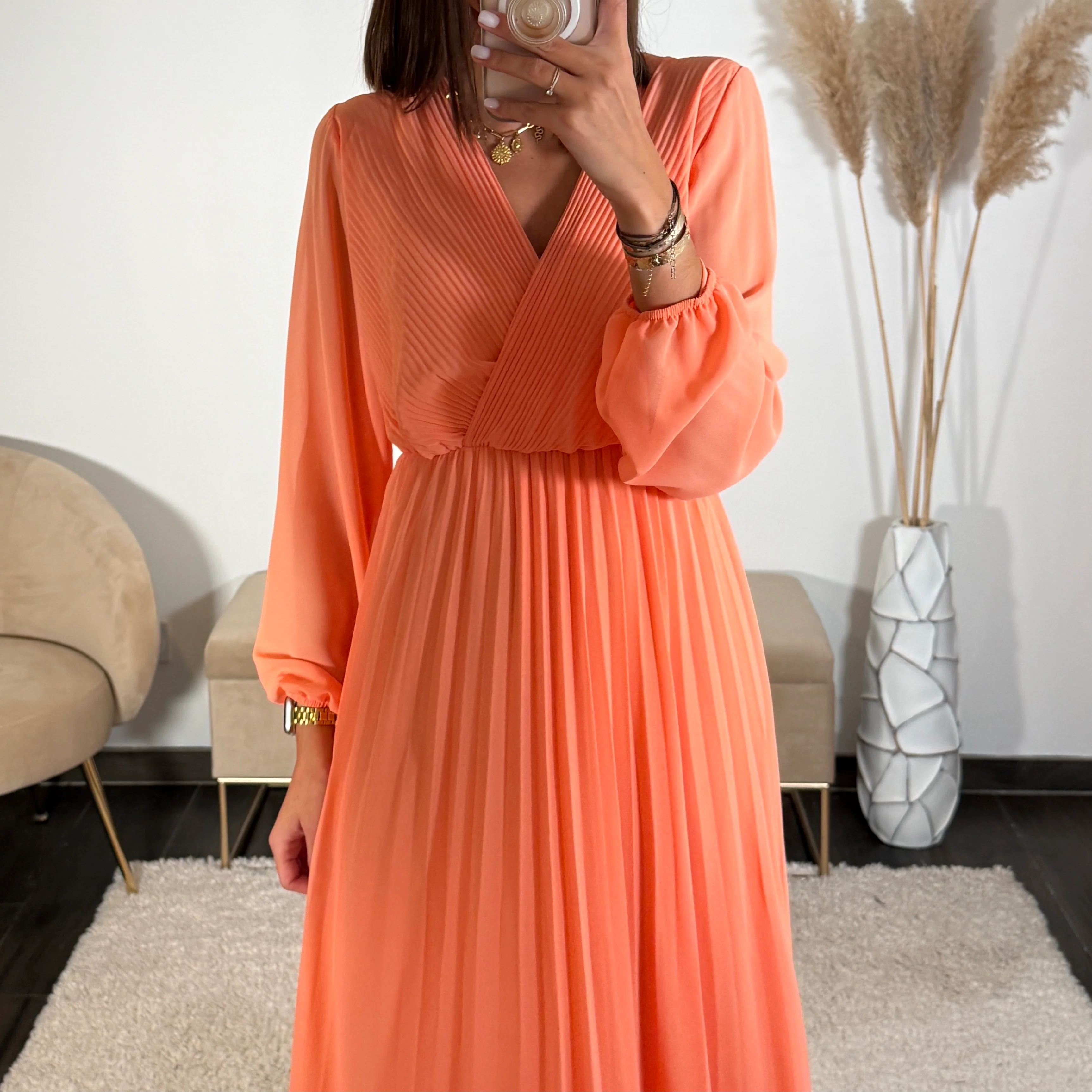 ROBE LONGUE PECHE/ORANGE ELODIE - Image 3