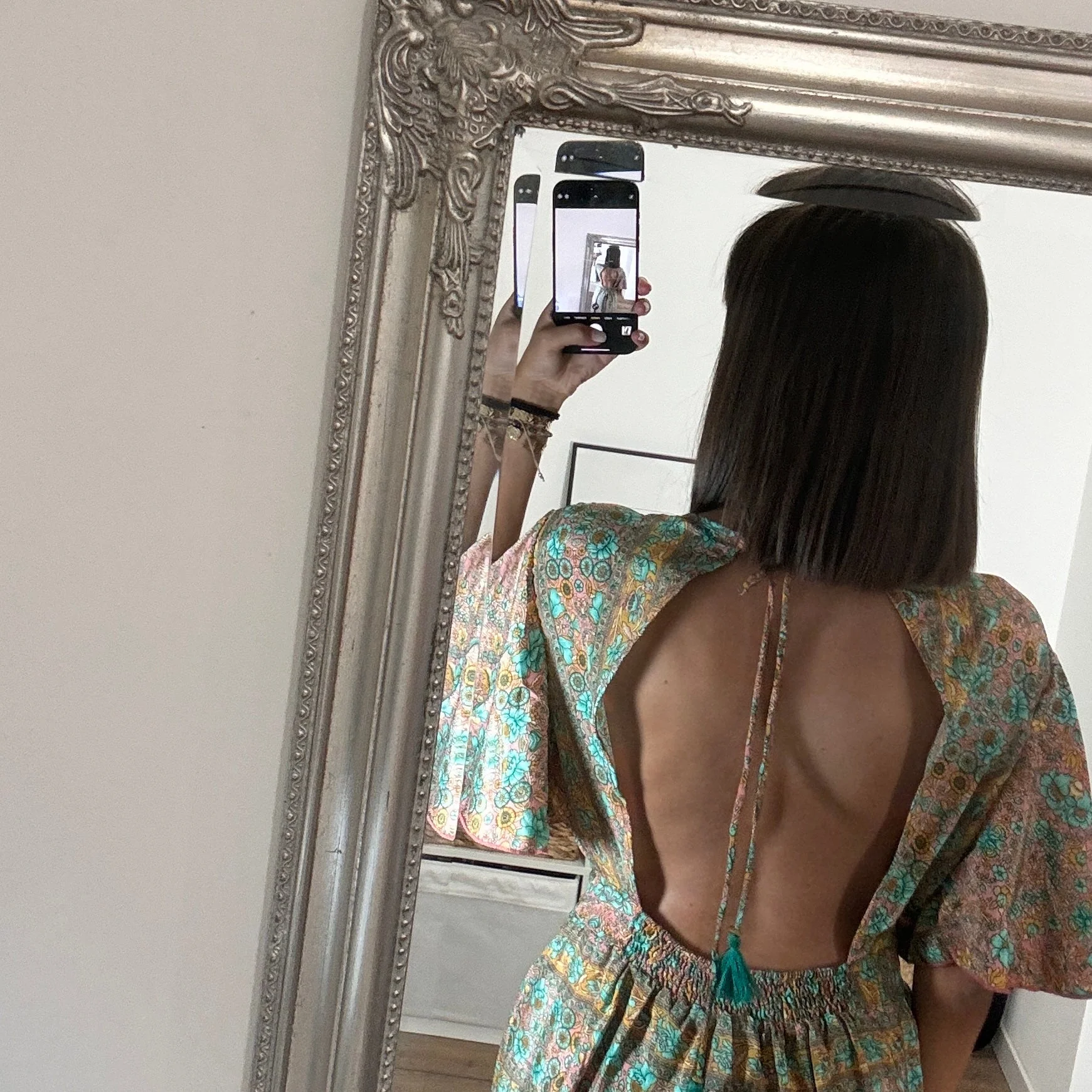ROBE LONGUE FLEURIE TURQUOISE ET JAUNE - Image 2