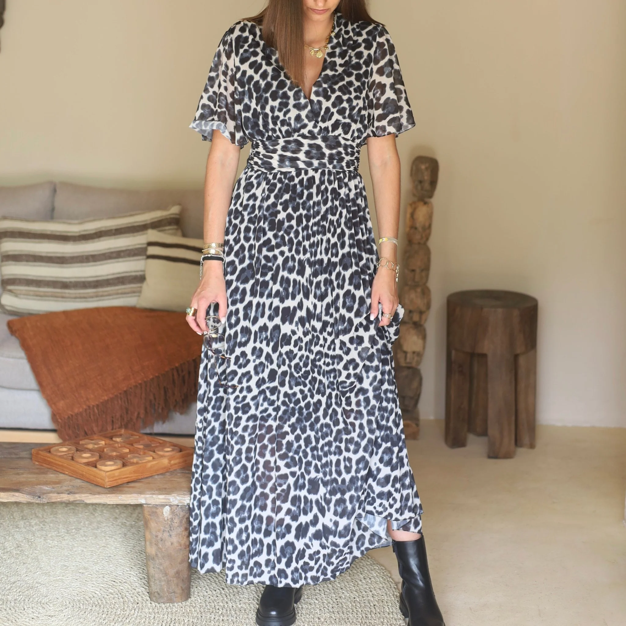 ROBE LONGUE LEOPARD GRISE KARENE - Image 3