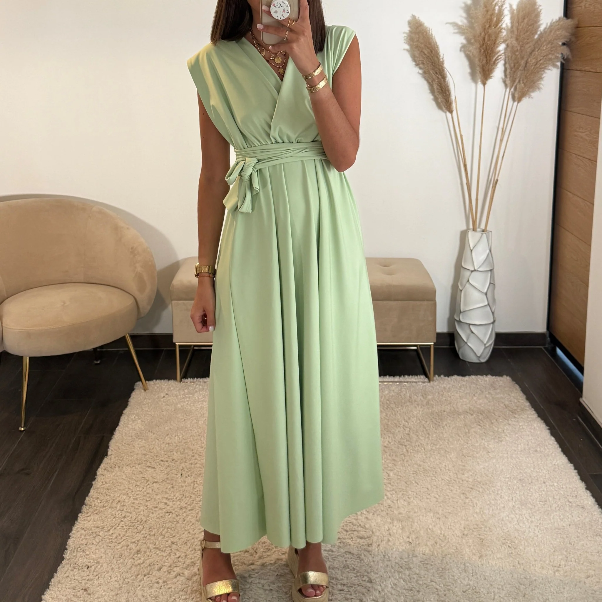 ROBE LONGUE MULTIPOSITION VERT SAUGE IZIA