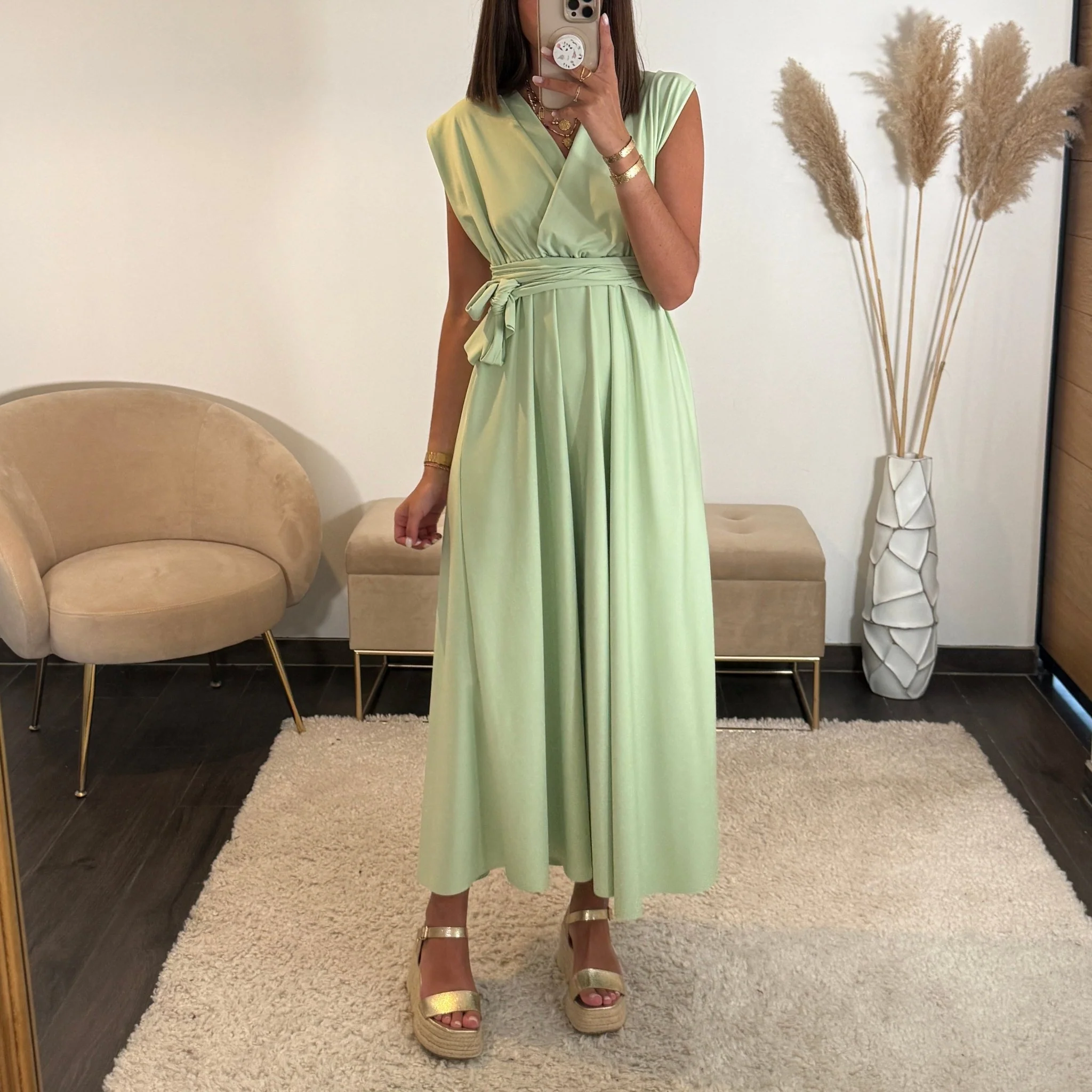 ROBE LONGUE MULTIPOSITION VERT SAUGE IZIA - Image 2