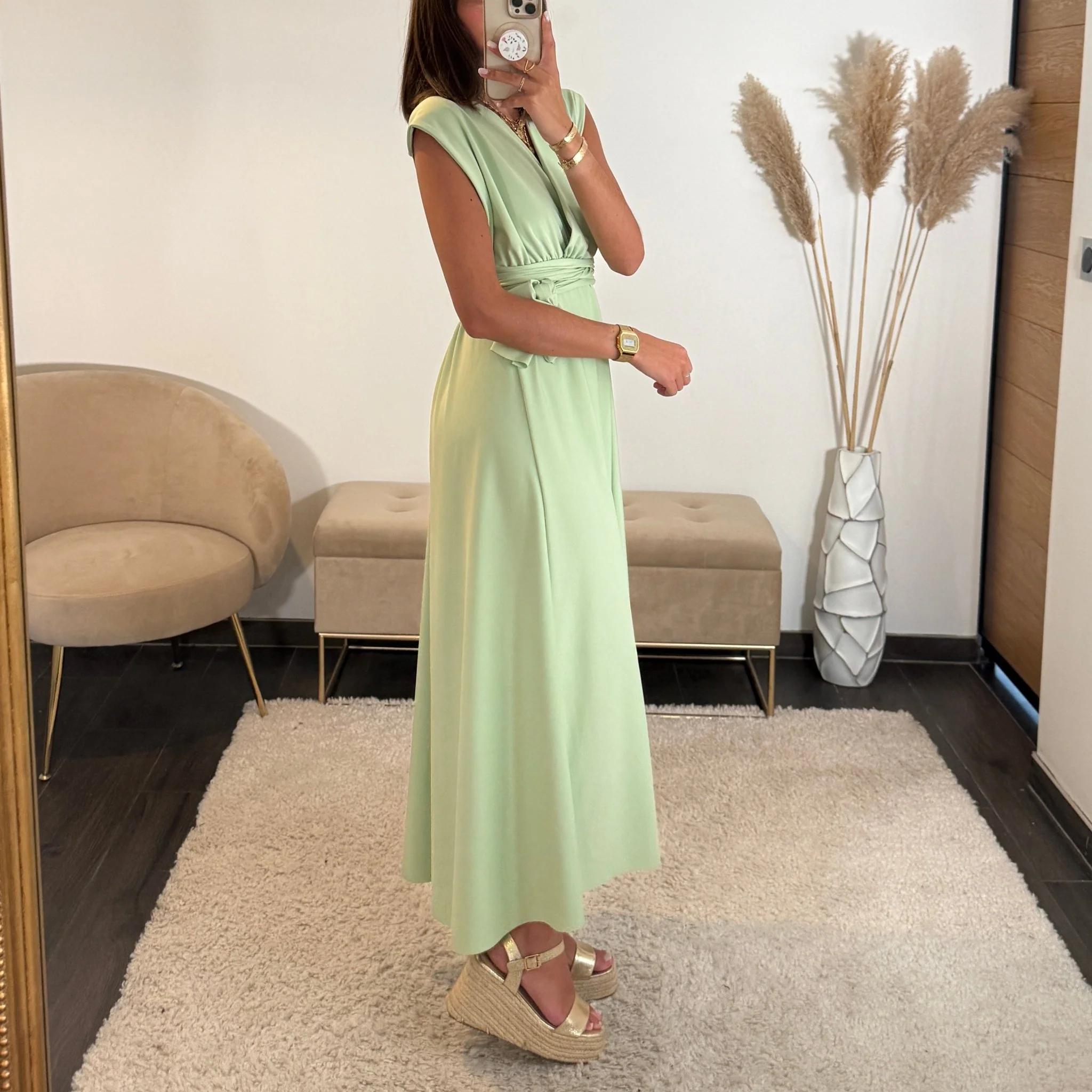 ROBE LONGUE MULTIPOSITION VERT SAUGE IZIA - Image 3