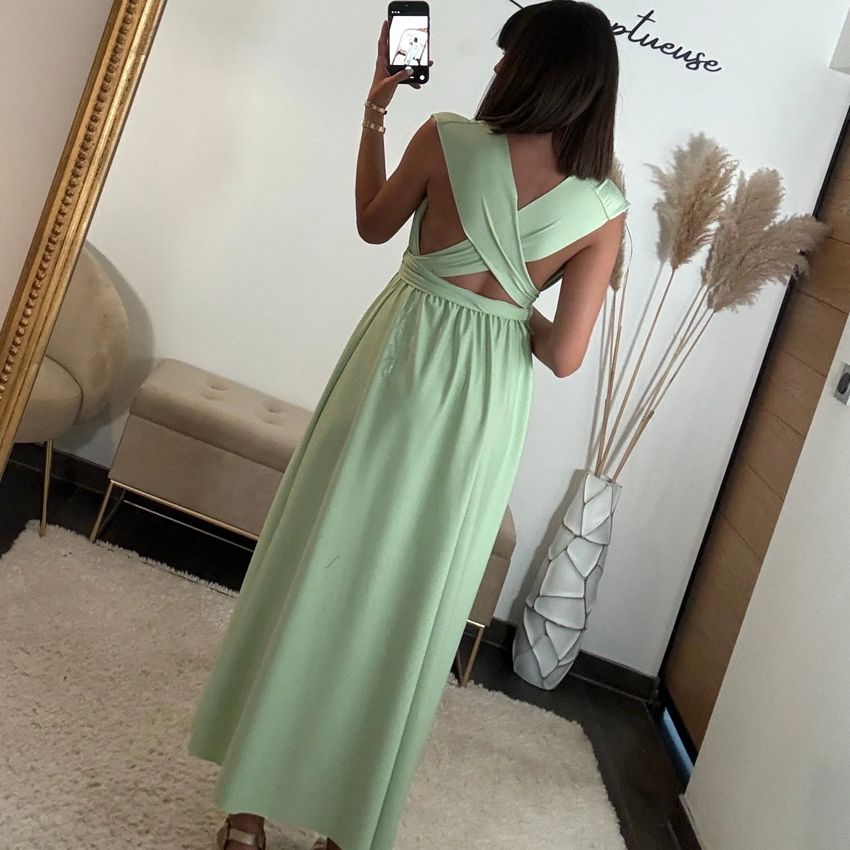 ROBE LONGUE MULTIPOSITION VERT SAUGE IZIA - Image 4