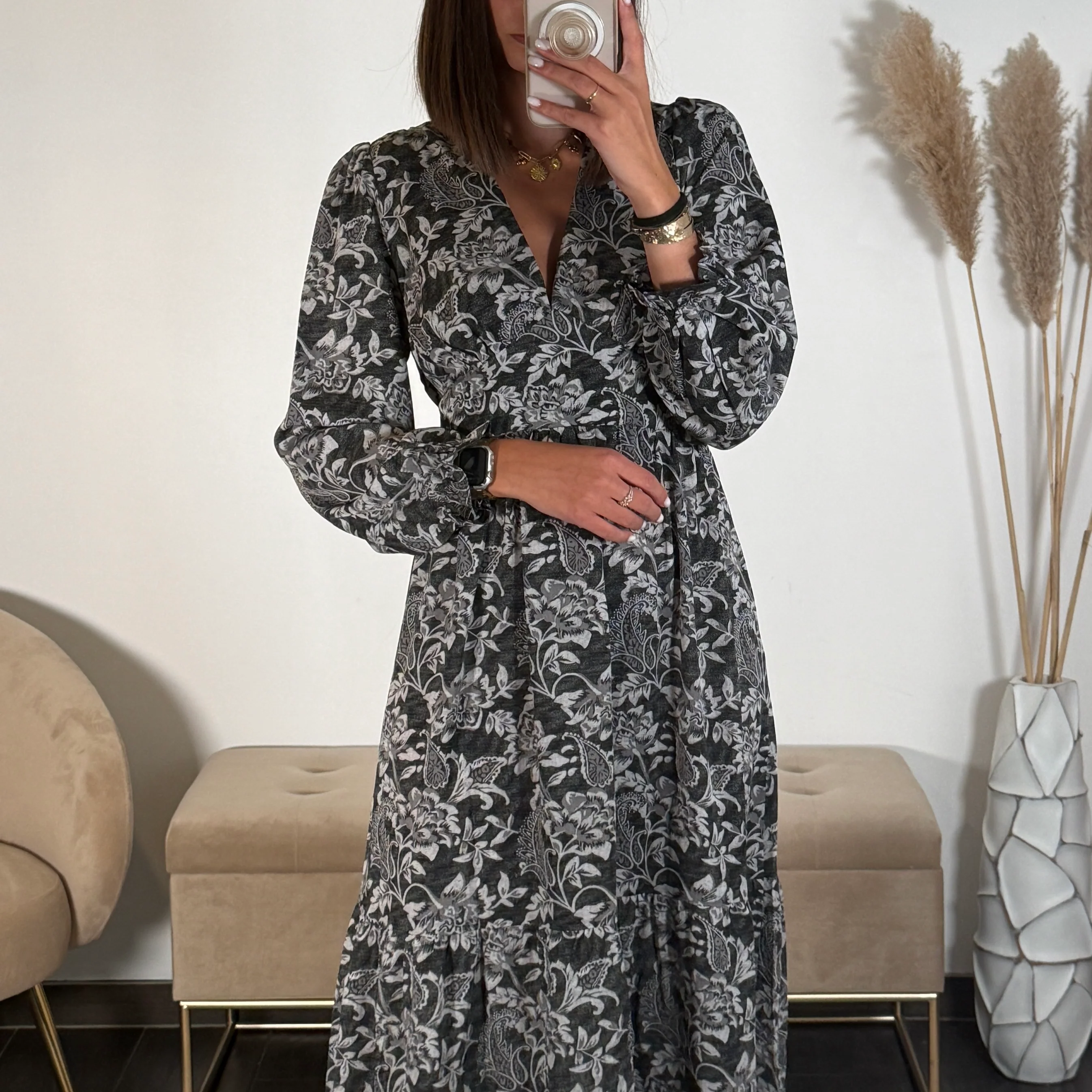 ROBE LONGUE NOIRE ET GRISE LENA - Image 4