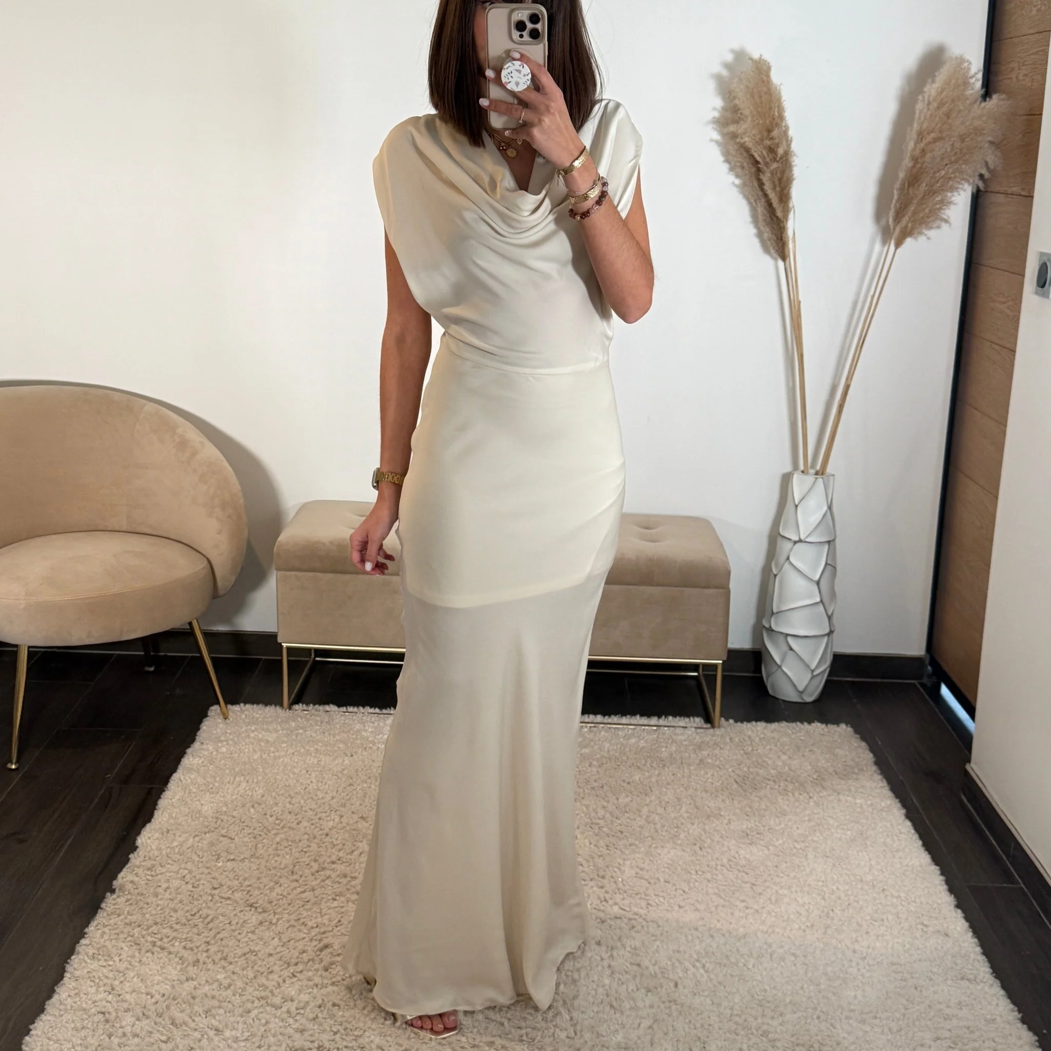 ROBE LONGUE SATIN BEIGE LALY