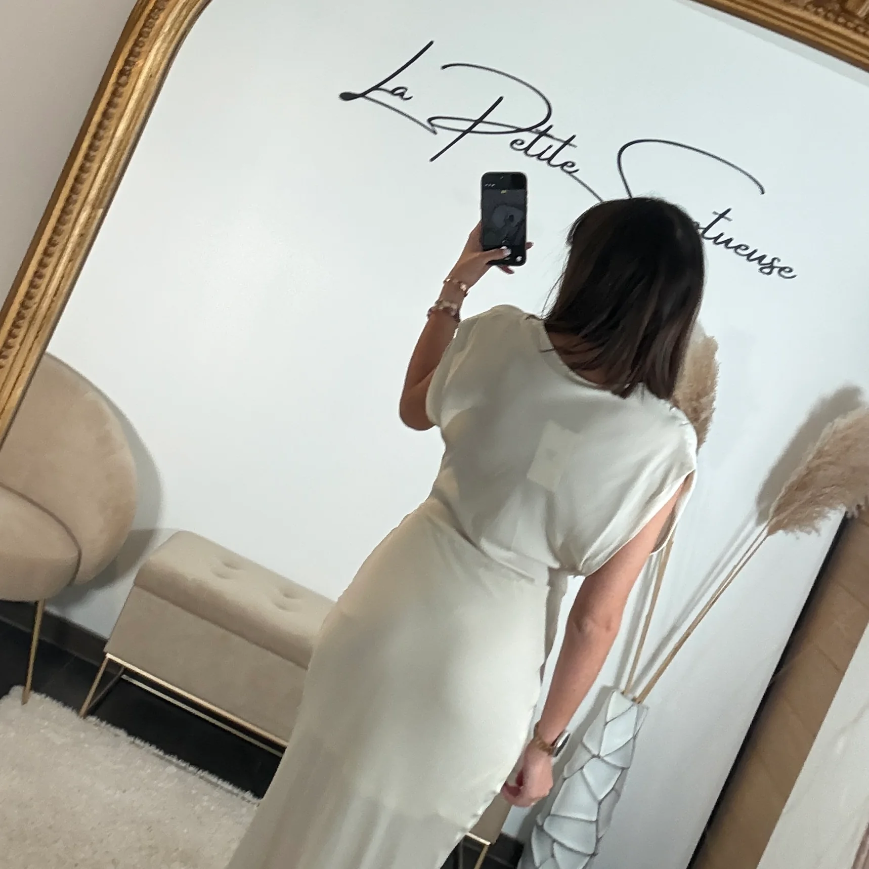 ROBE LONGUE SATIN BEIGE LALY - Image 2