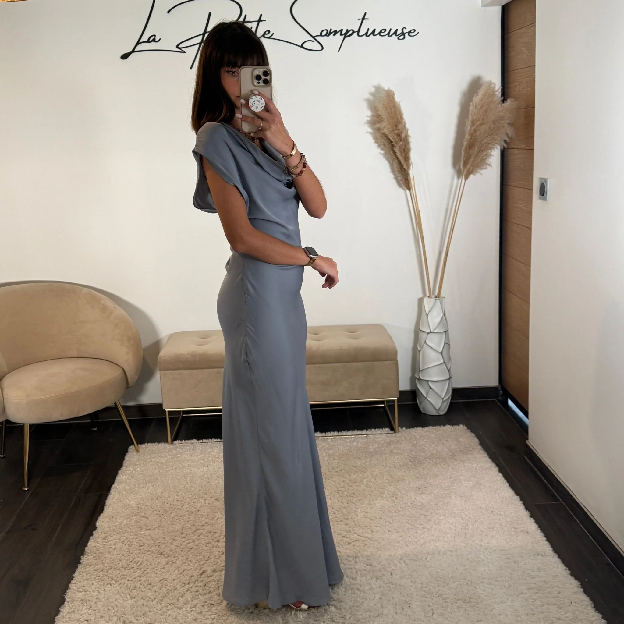 ROBE LONGUE SATIN BLEU LALY - Image 2