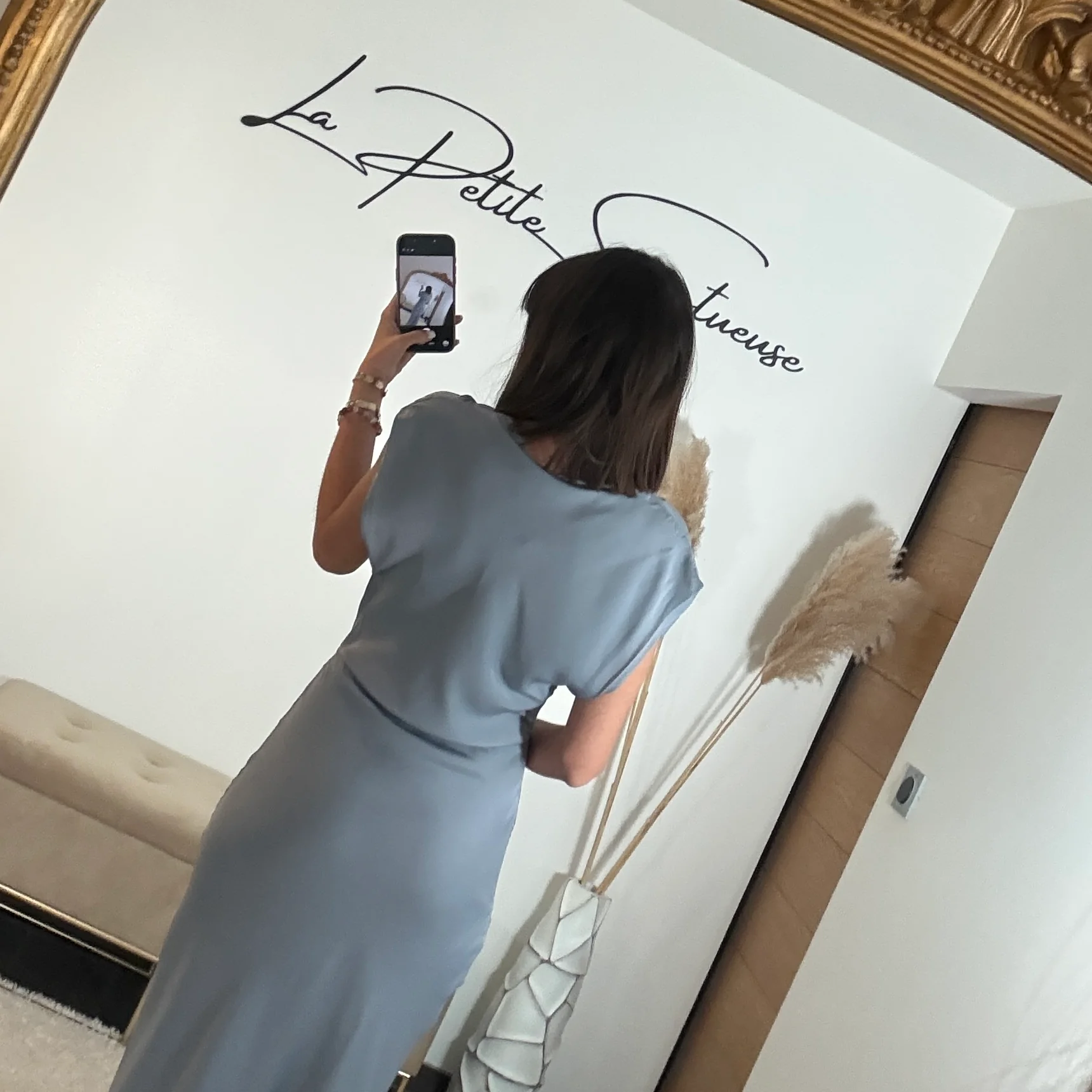 ROBE LONGUE SATIN BLEU LALY - Image 3