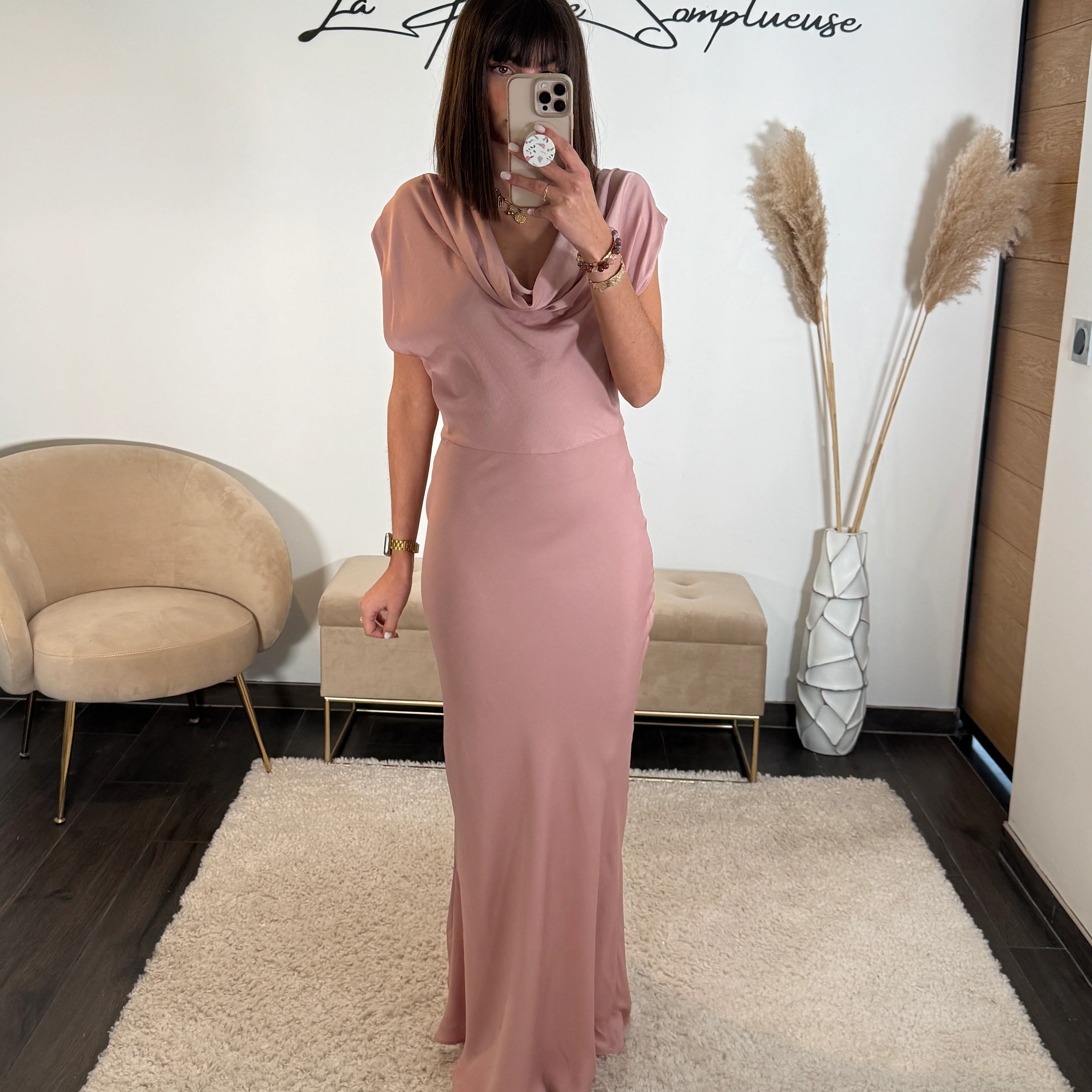 ROBE LONGUE SATIN ROSE LALY