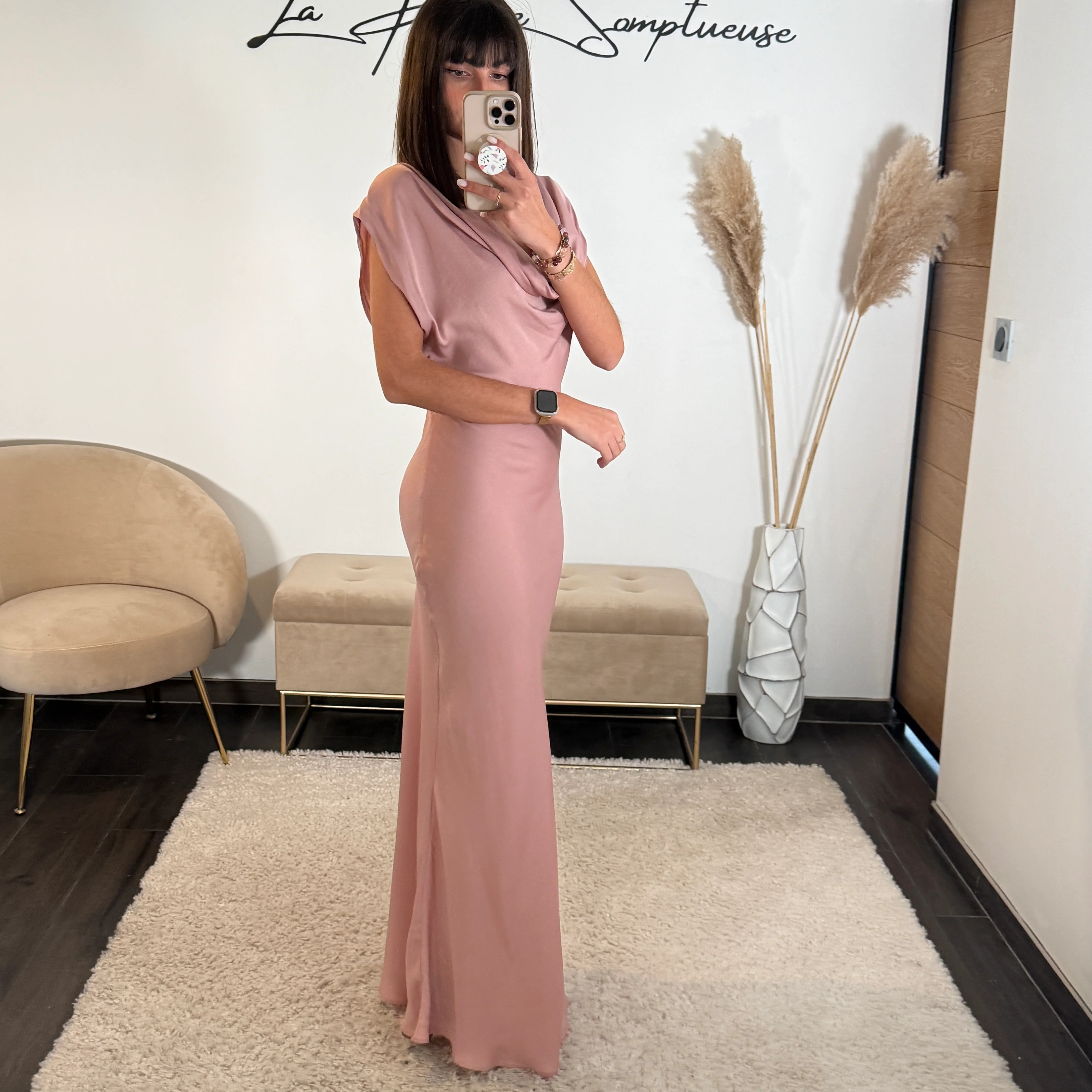 ROBE LONGUE SATIN ROSE LALY - Image 2