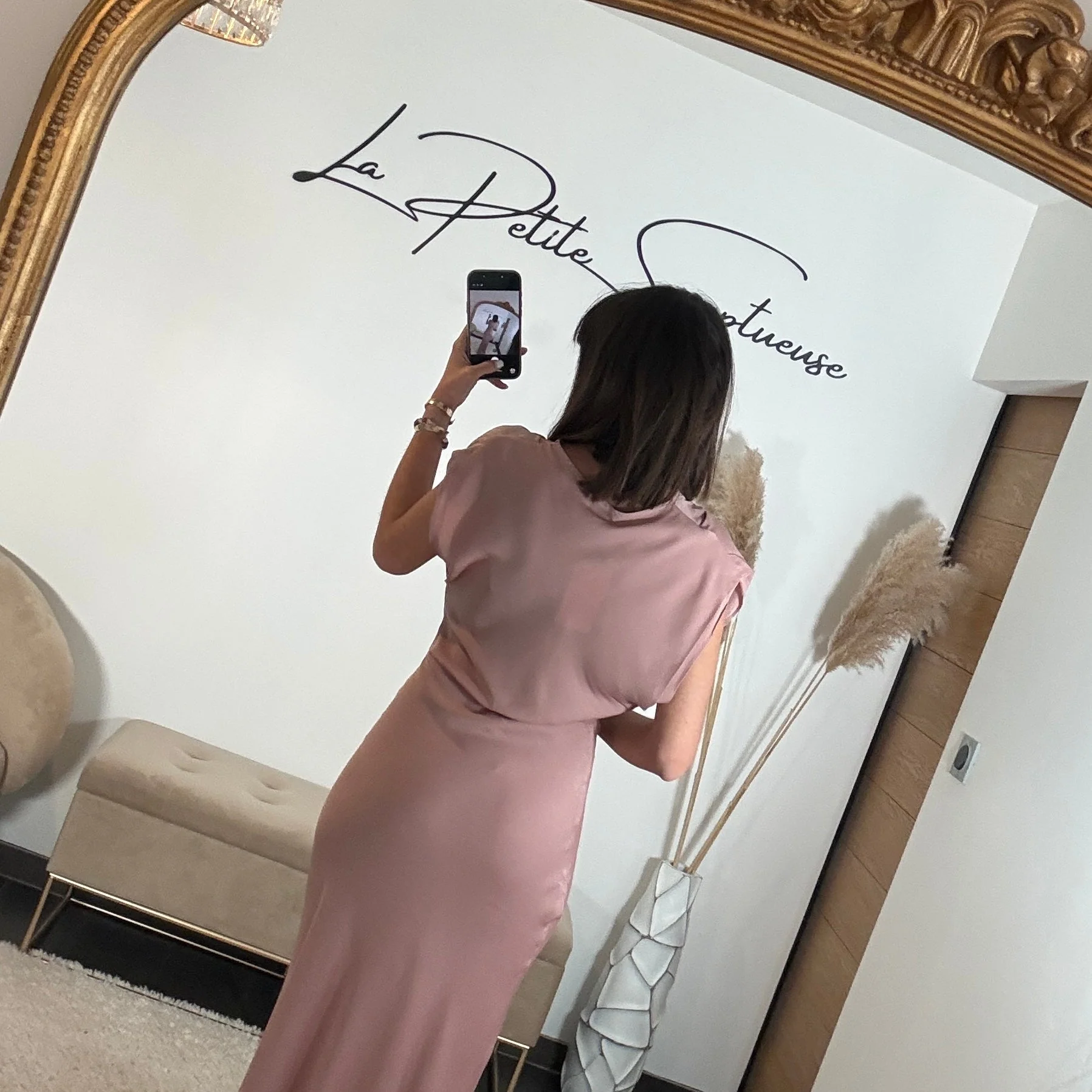 ROBE LONGUE SATIN ROSE LALY - Image 3