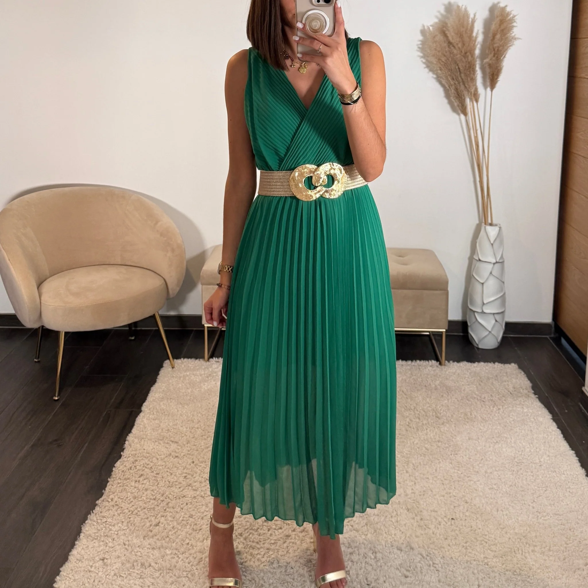 ROBE LONGUE VERT AMBRE