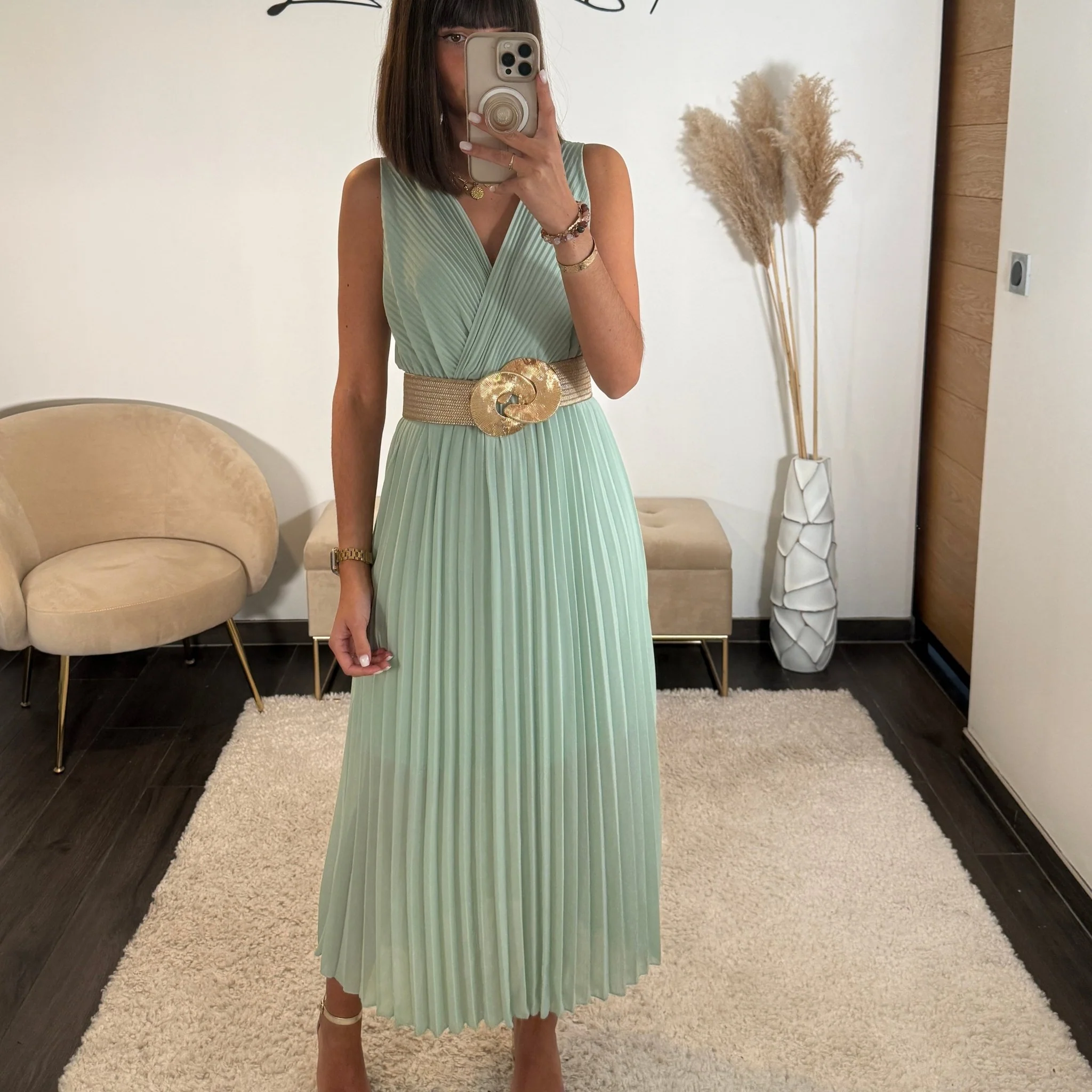 ROBE LONGUE VERT D'EAU AMBRE