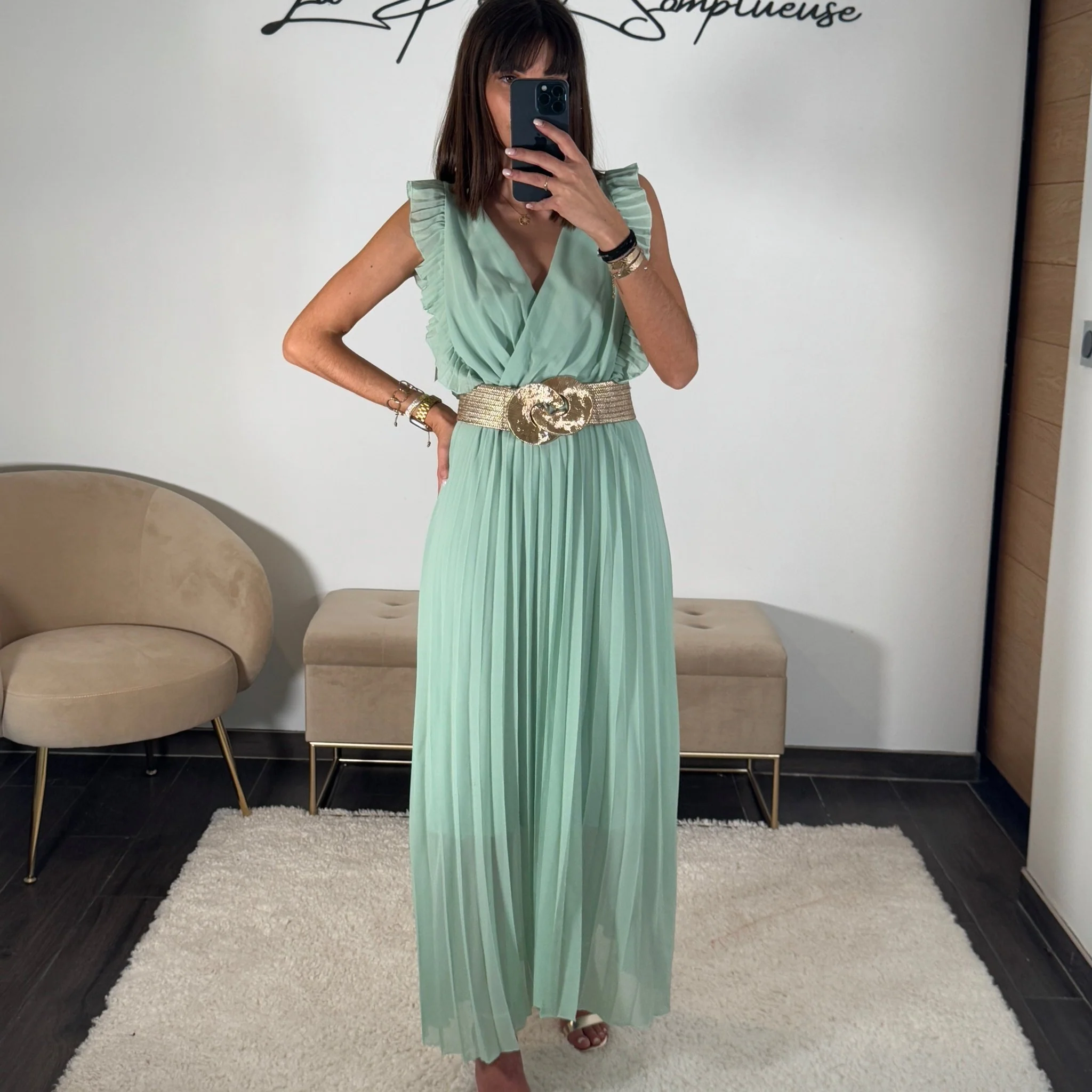 ROBE LONGUE VERT D'EAU GABRIELLE