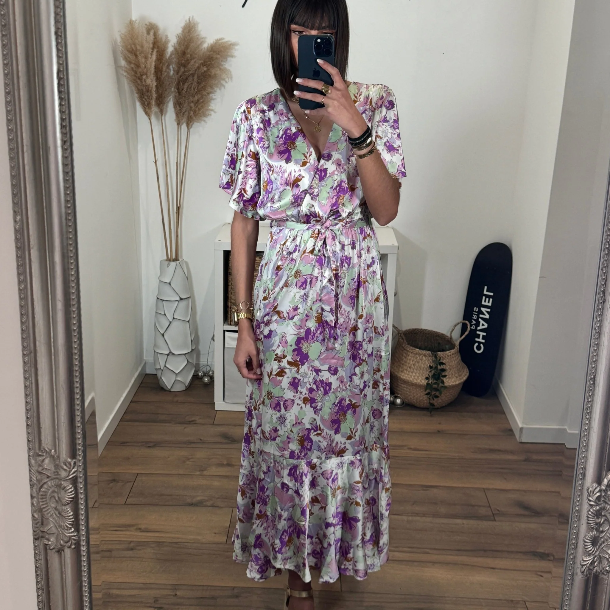 ROBE LONGUE VERTE ET VIOLETTE AUDREY