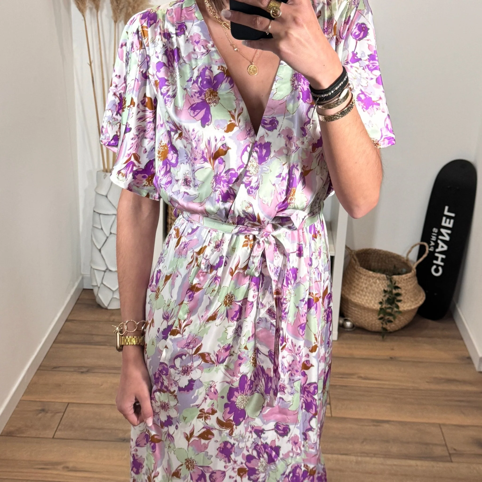 ROBE LONGUE VERTE ET VIOLETTE AUDREY - Image 3