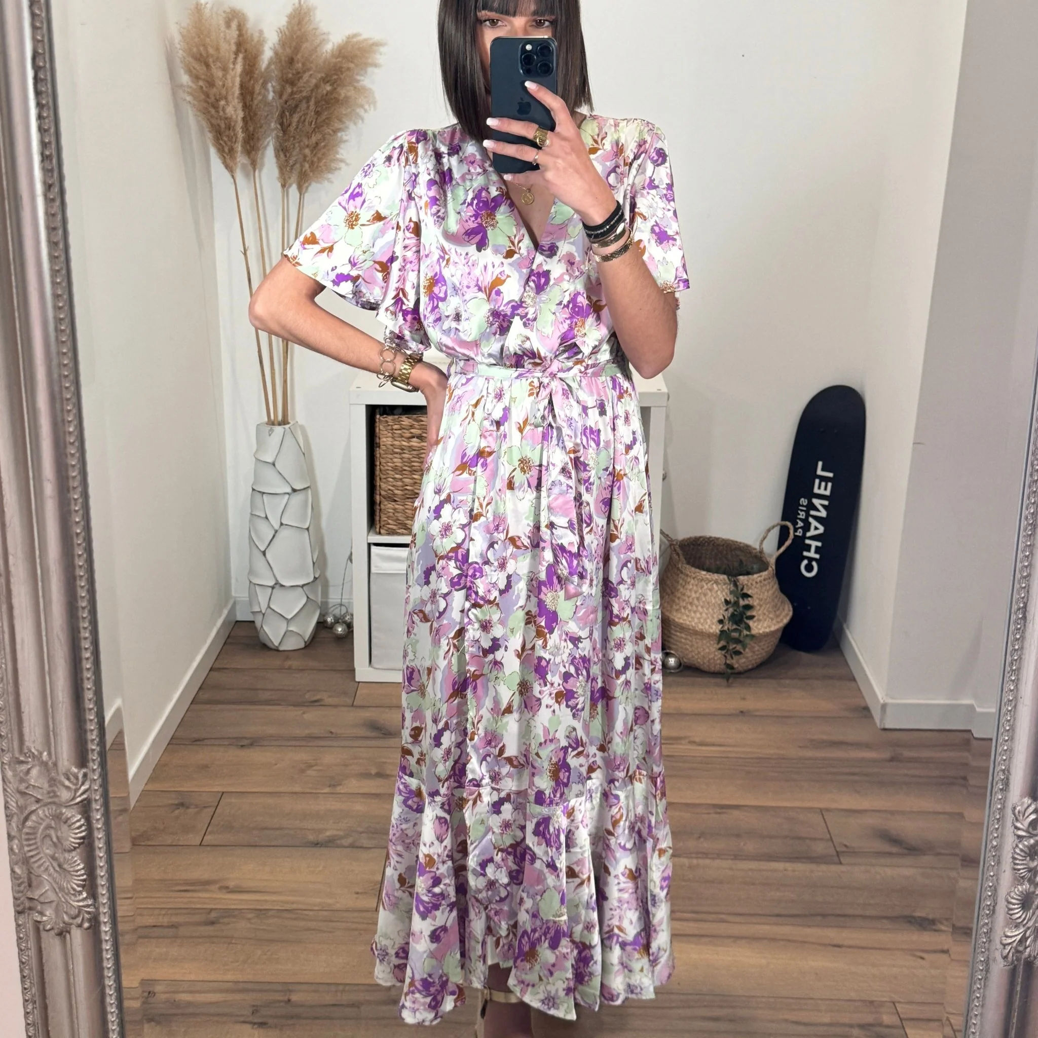 ROBE LONGUE VERTE ET VIOLETTE AUDREY - Image 4