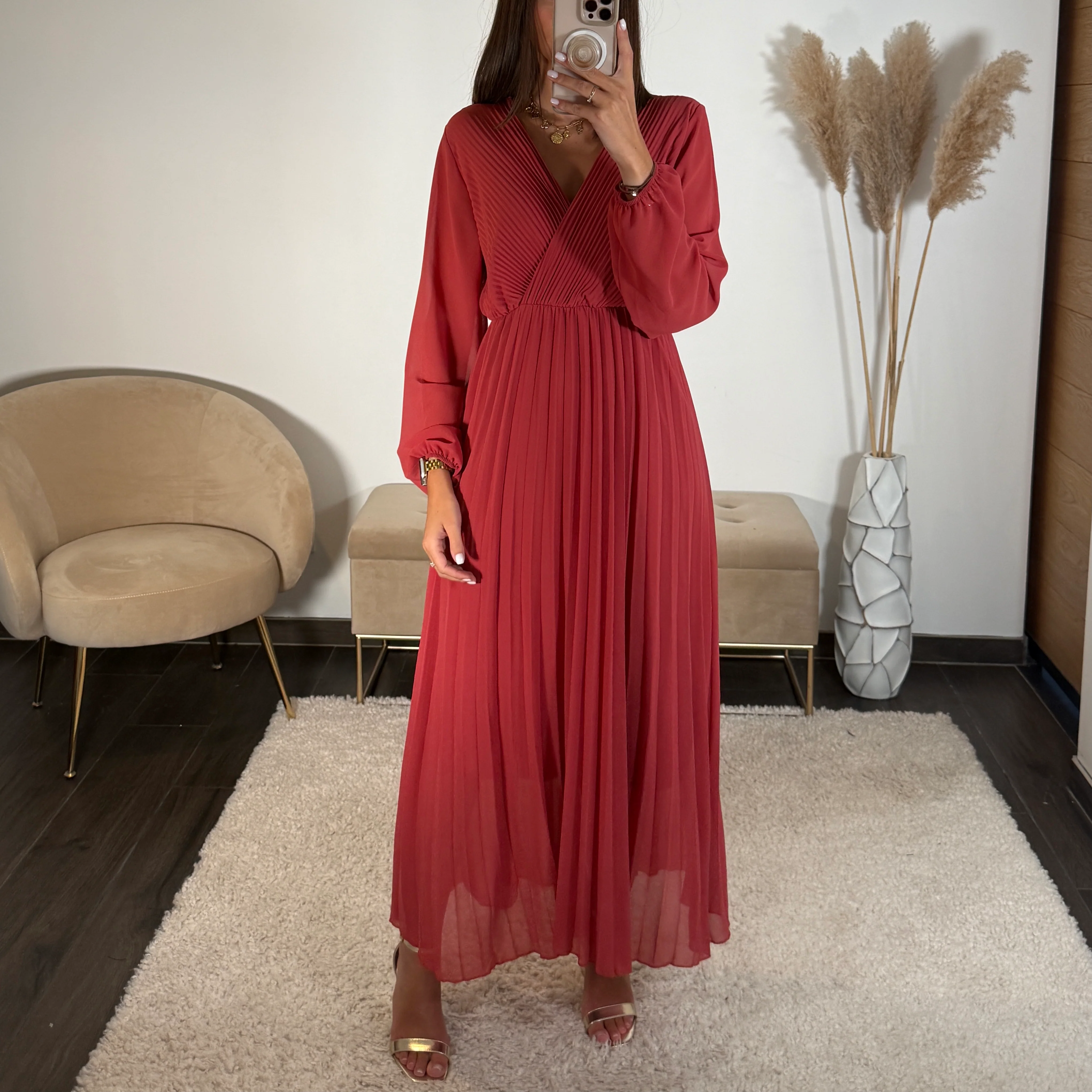 ROBE LONGUE VIEUX ROSE/TERRACOTTA ELODIE - Image 2