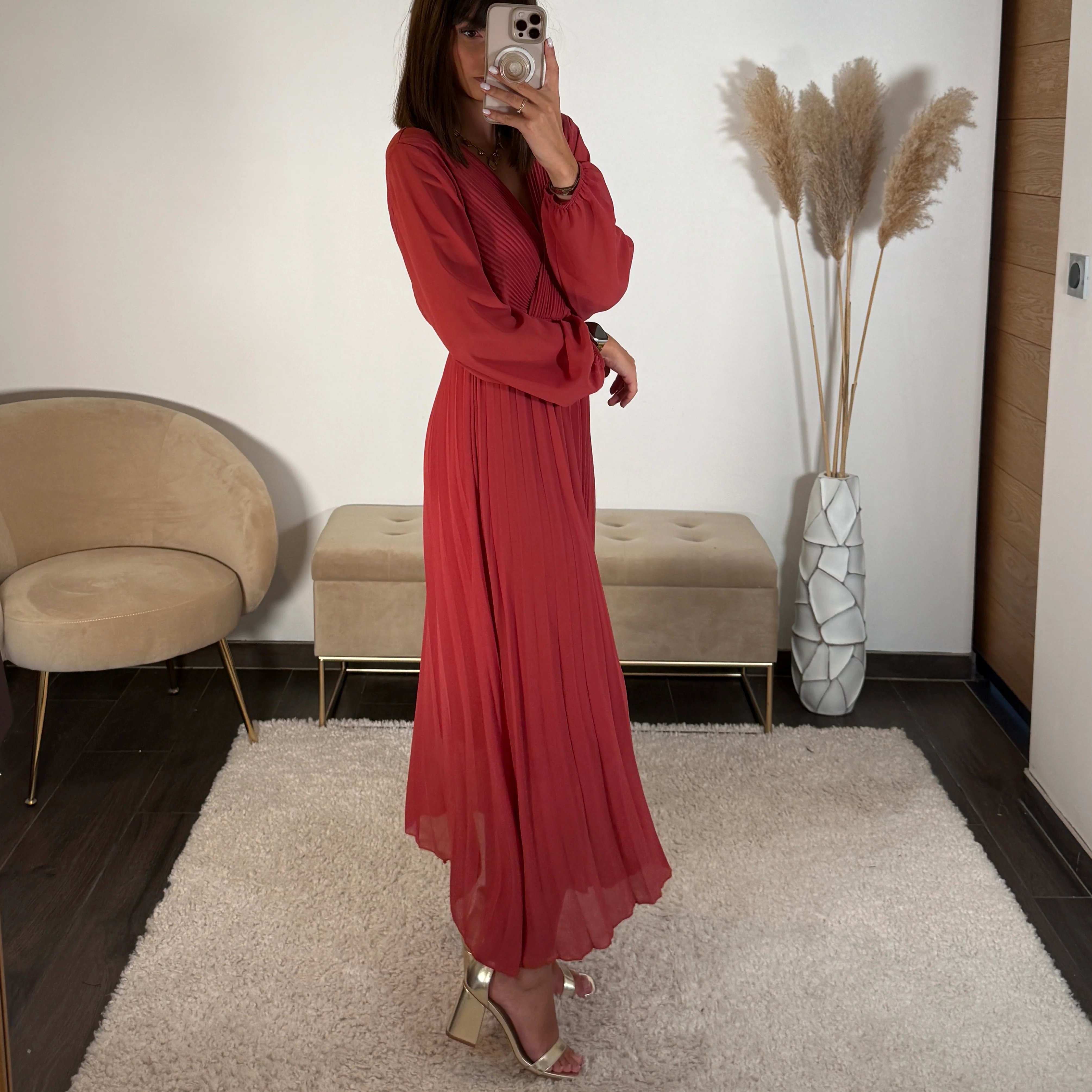 ROBE LONGUE VIEUX ROSE/TERRACOTTA ELODIE - Image 4