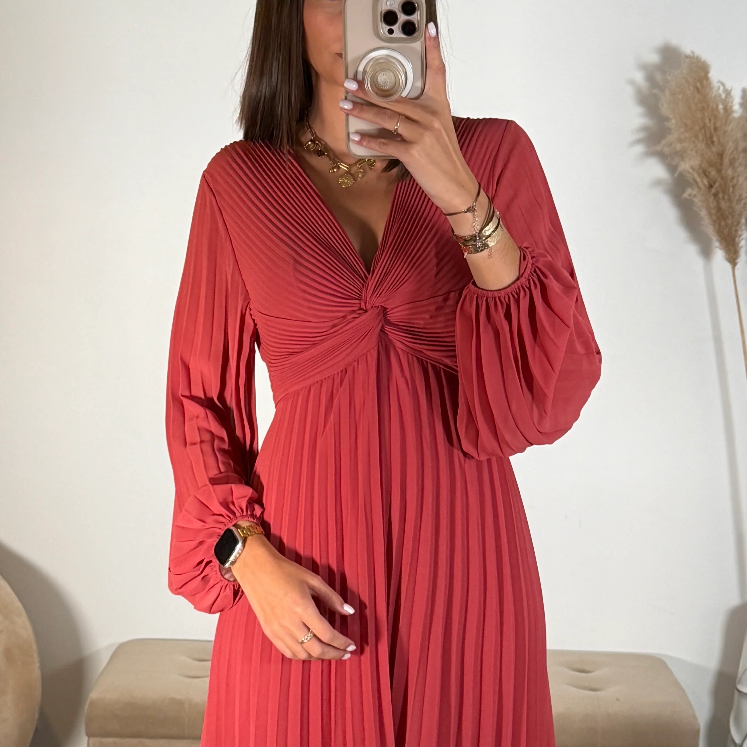 ROBE LONGUE VIEUX ROSE/TERRACOTTA MAEVA - Image 2
