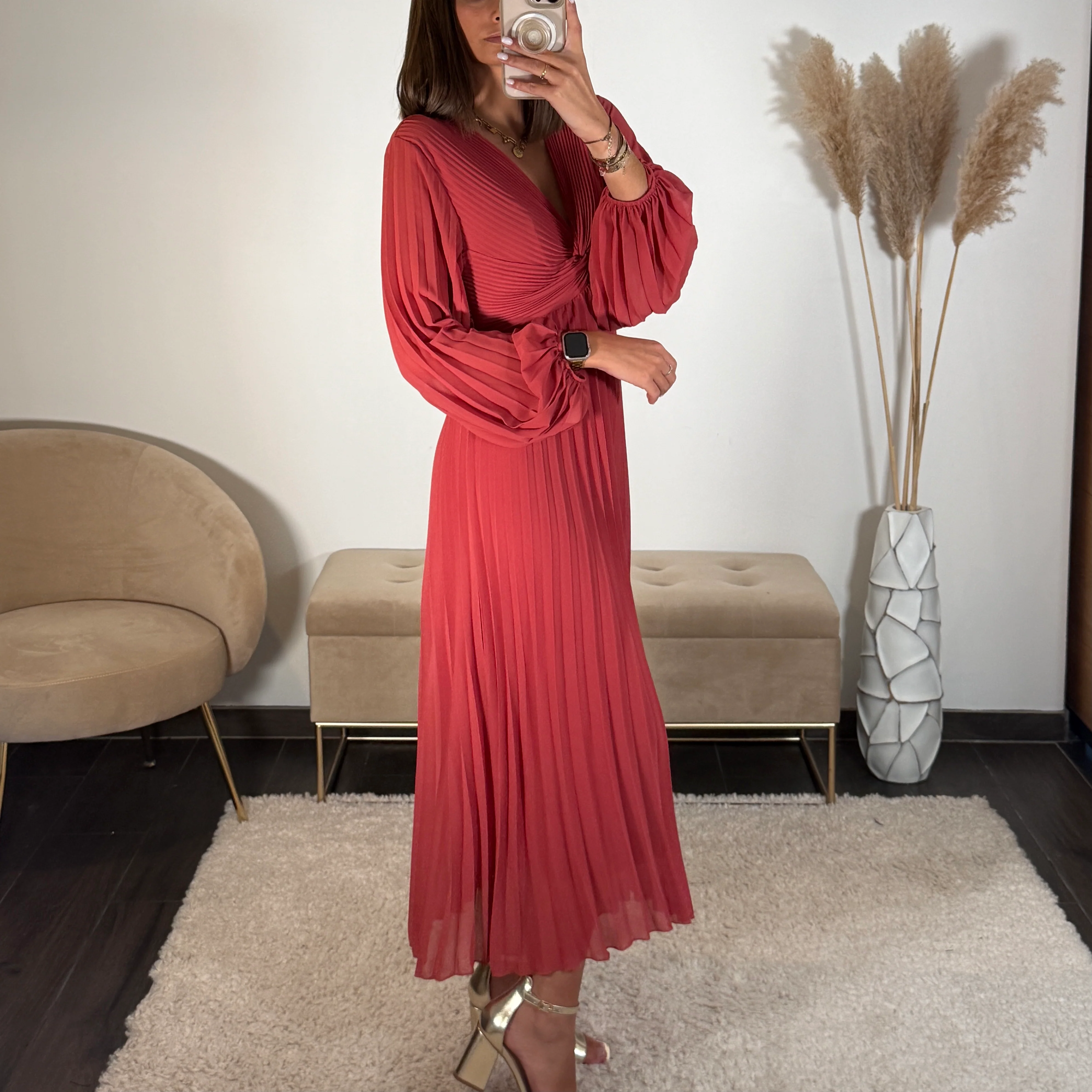 ROBE LONGUE VIEUX ROSE/TERRACOTTA MAEVA - Image 3