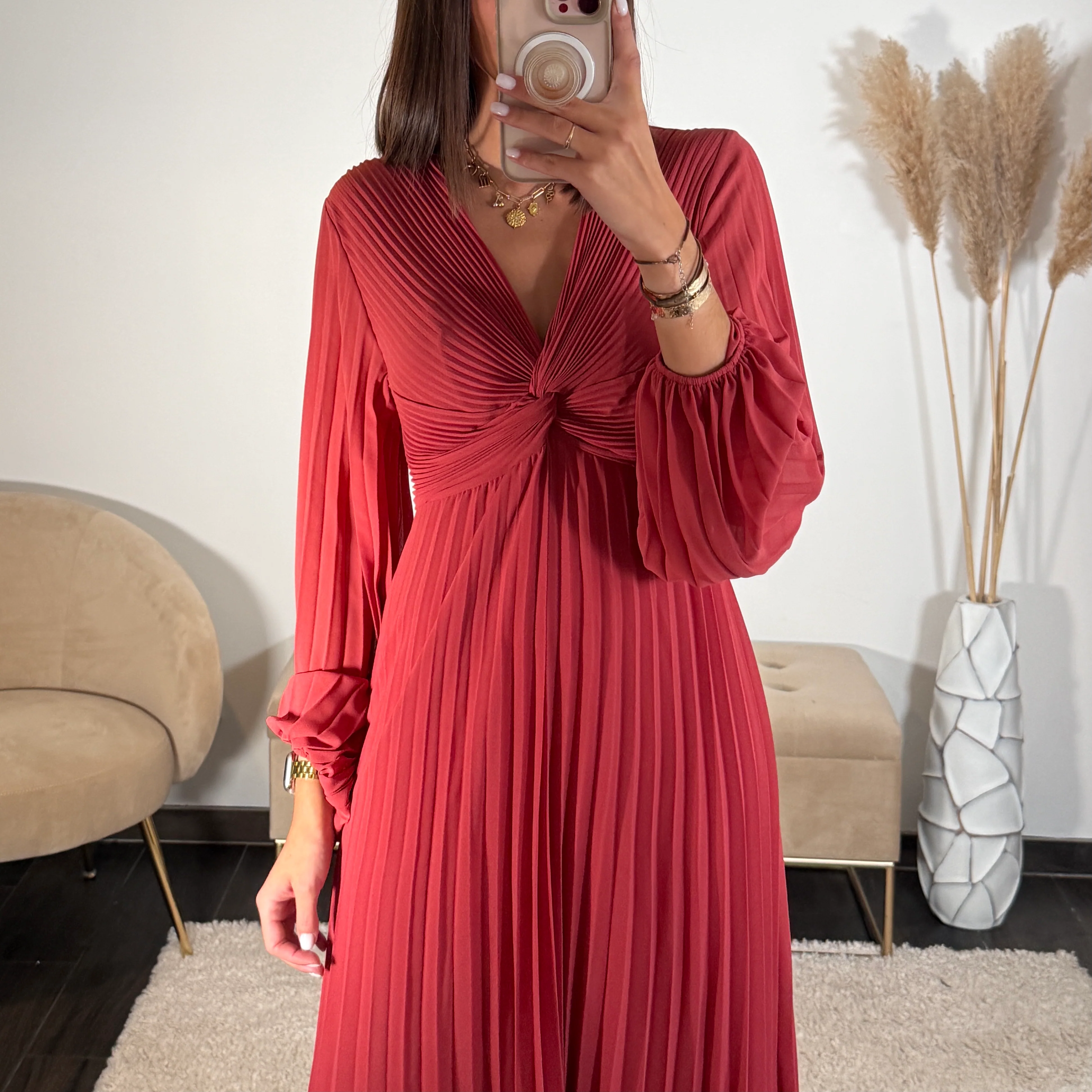 ROBE LONGUE VIEUX ROSE/TERRACOTTA MAEVA - Image 4