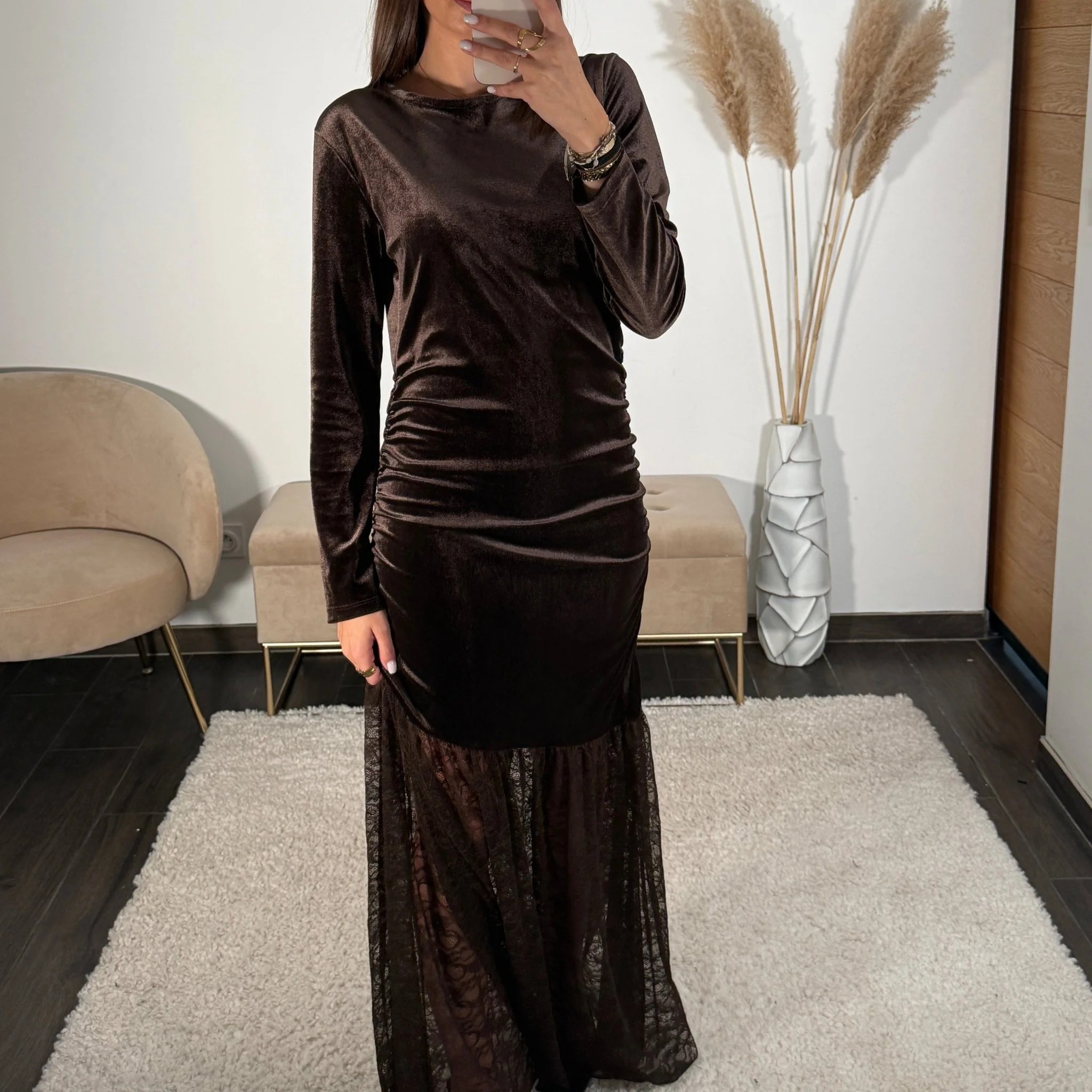ROBE MARRON DENTELLE ET VELOURS - Image 3
