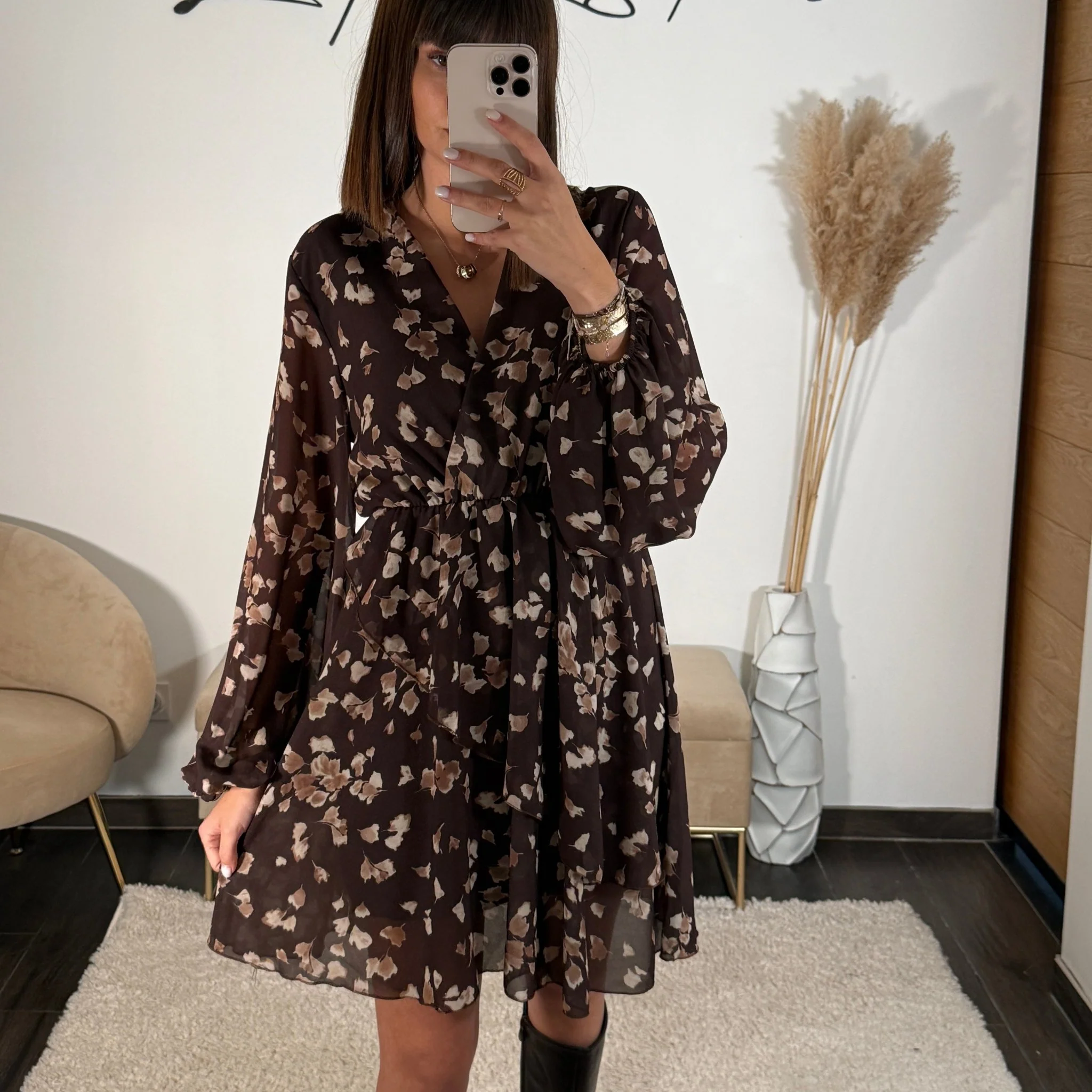 ROBE MARRON ET BEIGE SYLVIA - Image 2