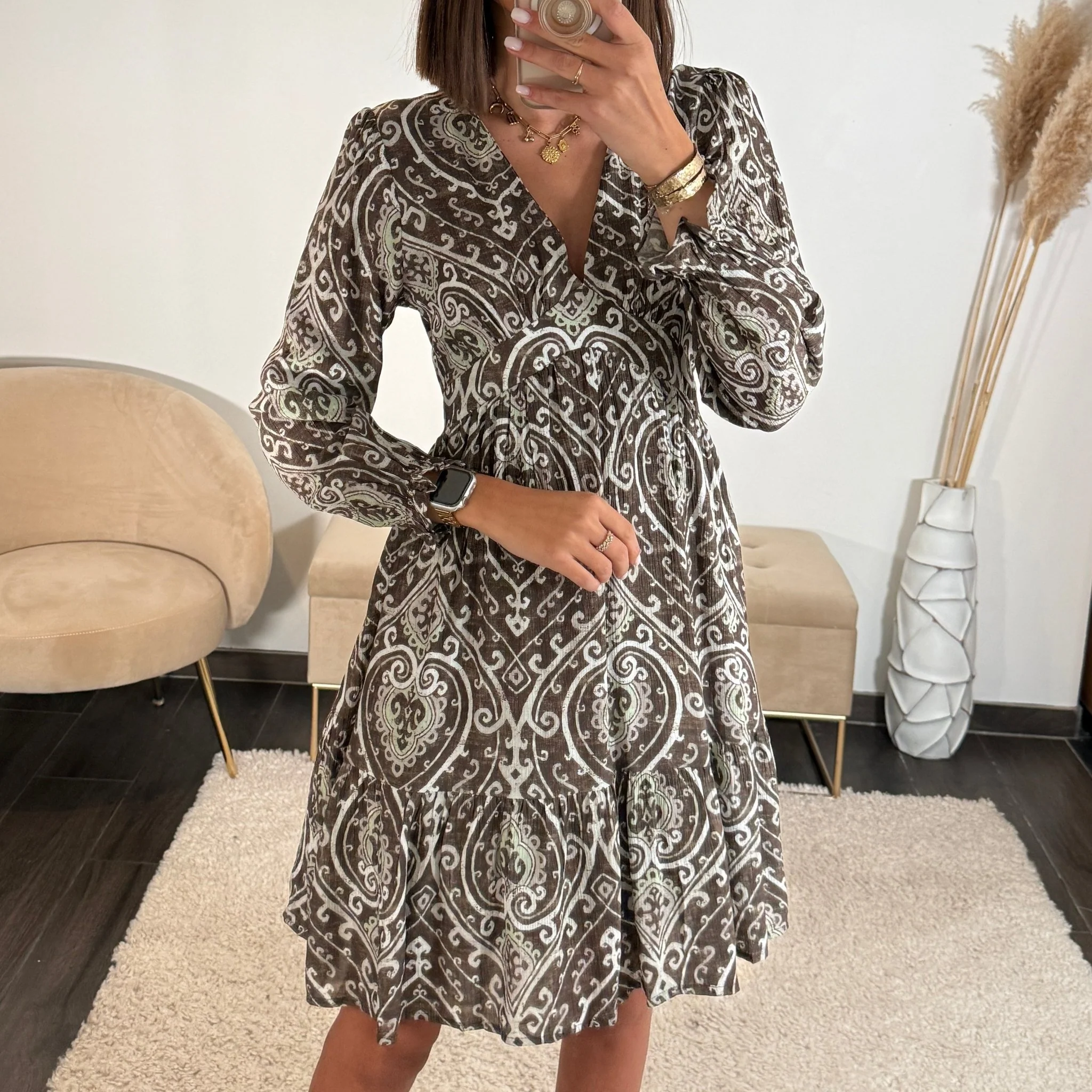 ROBE MARRON ET VERTE CELESTE