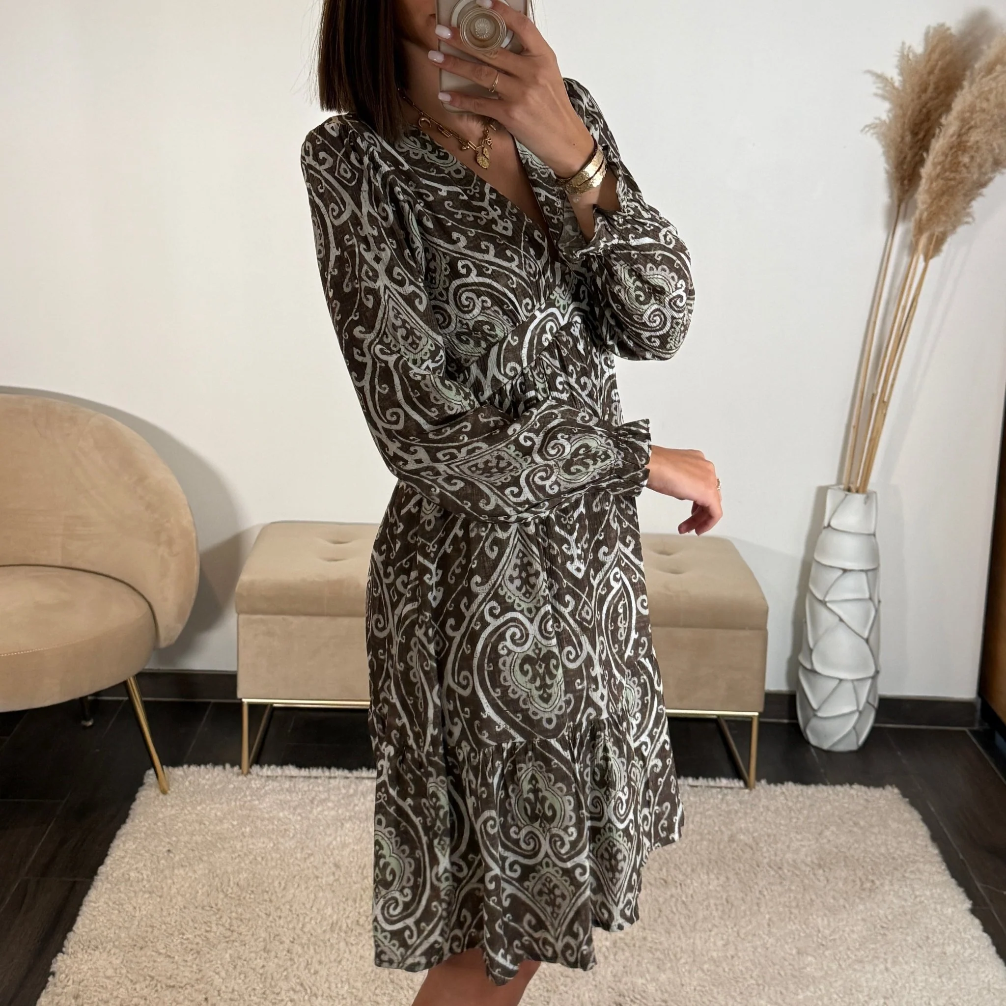 ROBE MARRON ET VERTE CELESTE - Image 2