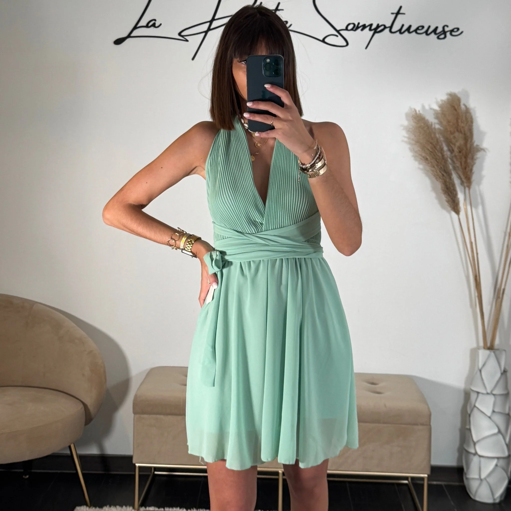 ROBE MULTIPOSITION COURTE VERT D'EAU ATHENA
