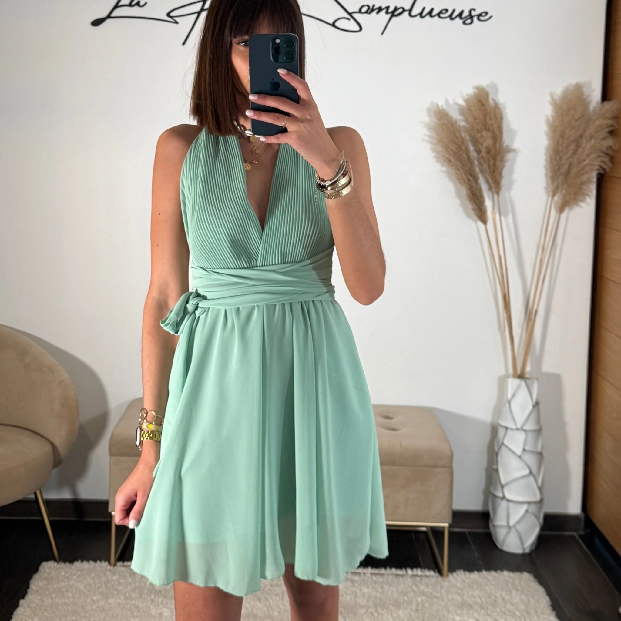 ROBE MULTIPOSITION COURTE VERT D'EAU ATHENA - Image 2