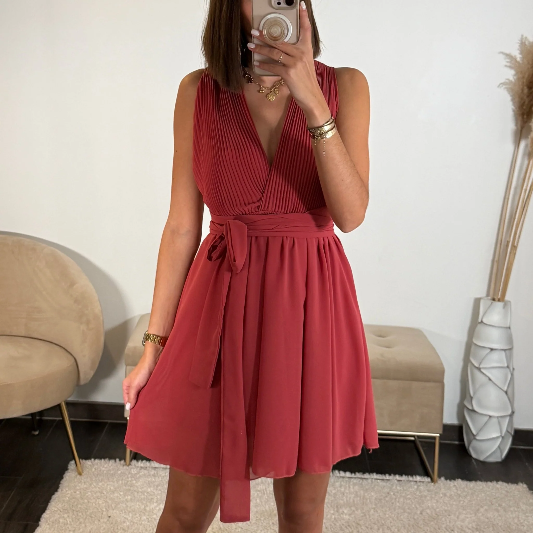 ROBE MULTIPOSITION COURTE VIEUX ROSE ATHENA