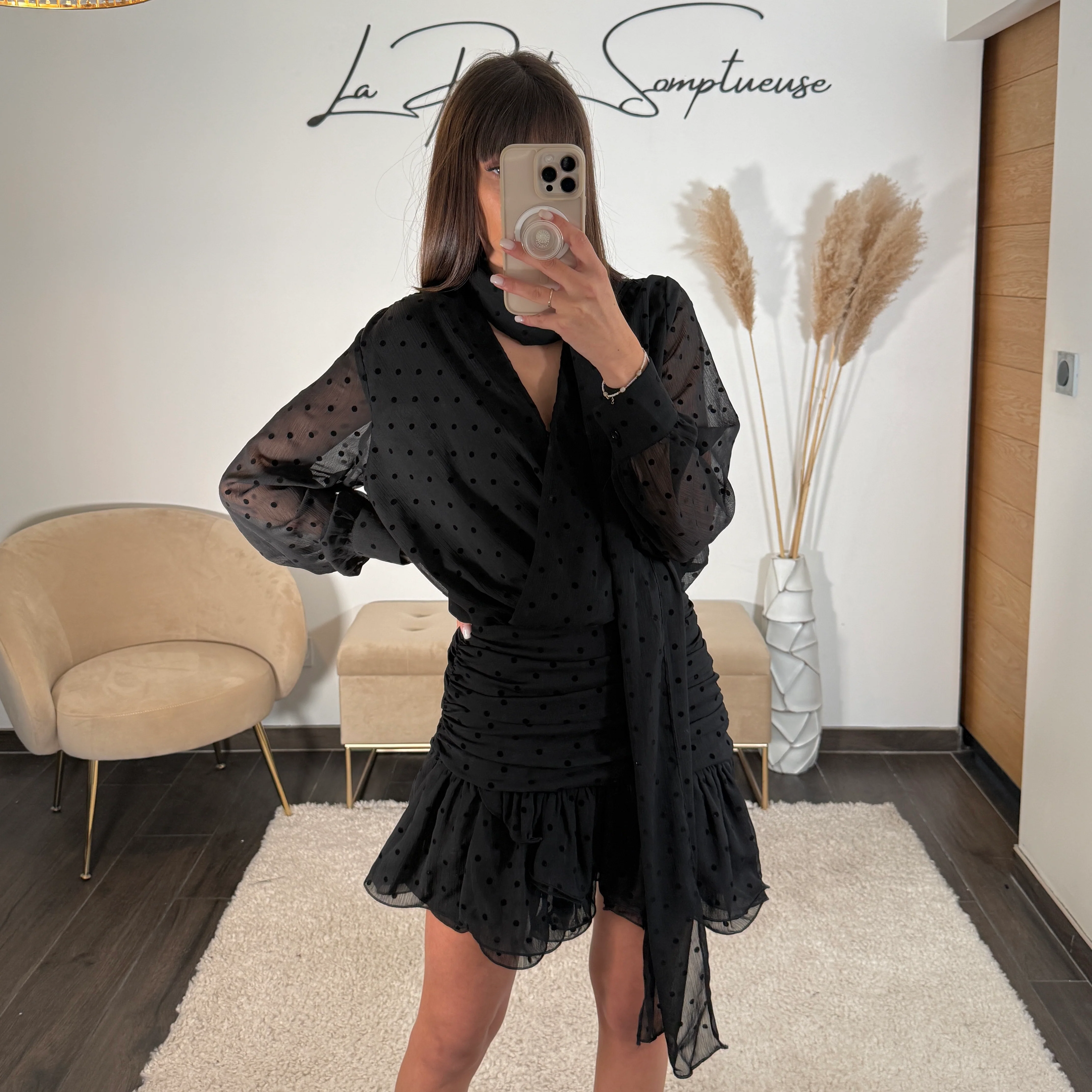 ROBE NOIRE A POIS OLIVIA