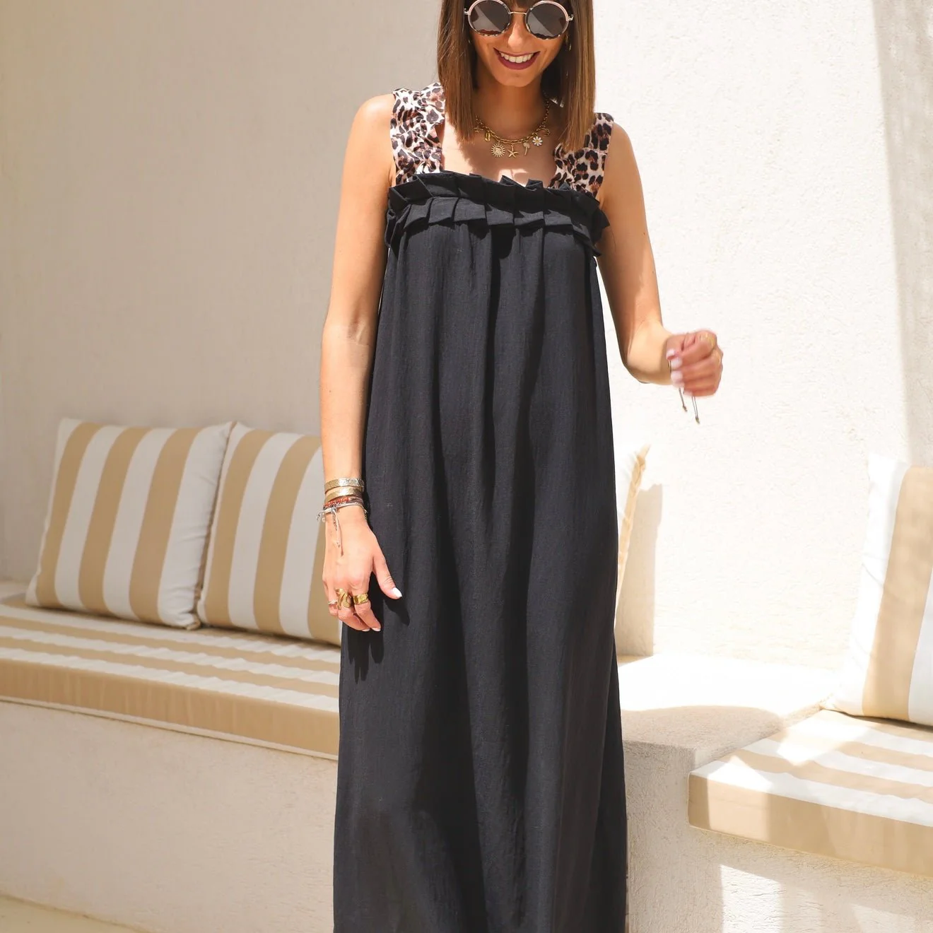 ROBE NOIRE ET LEOPARD TANIA