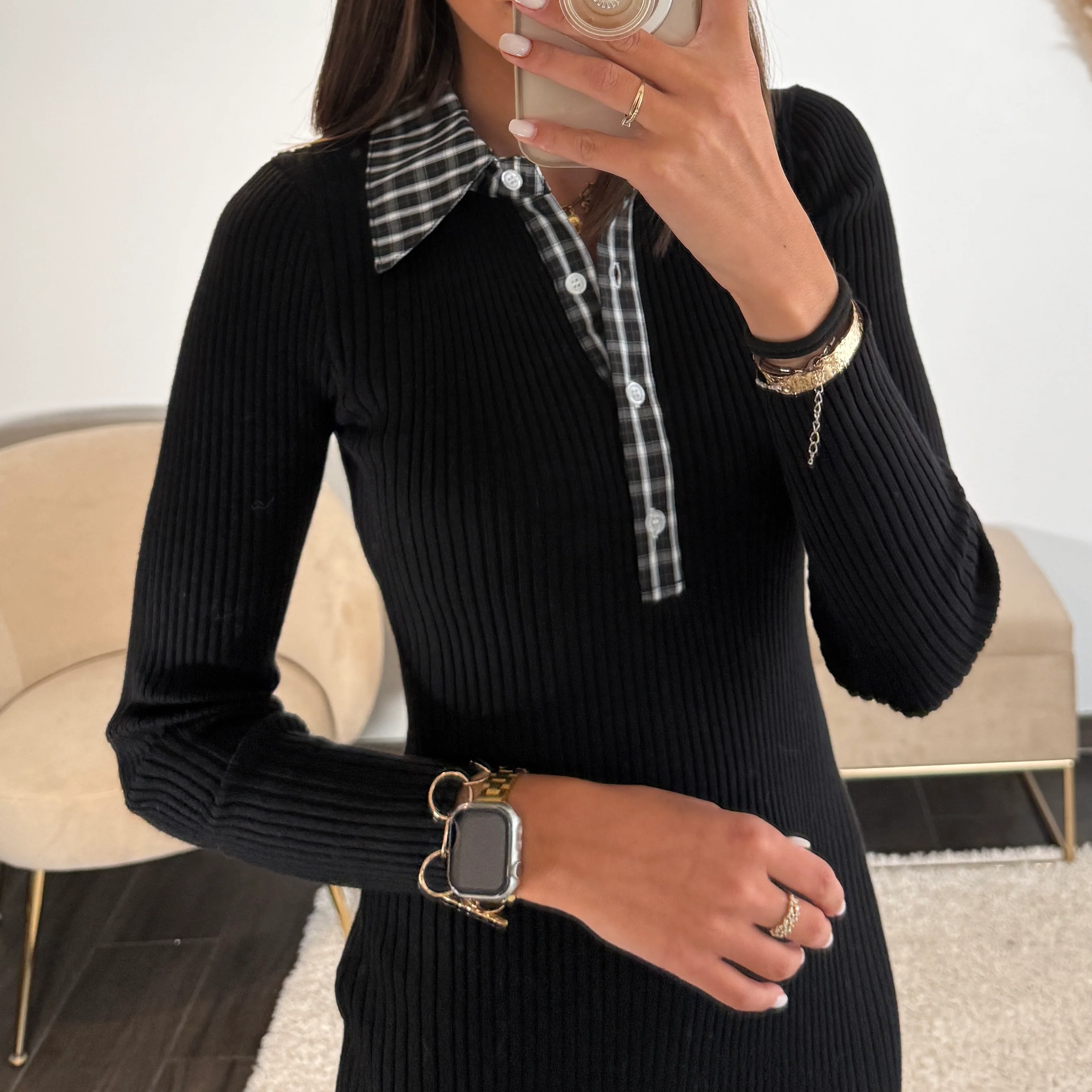 ROBE PULL CHEMISE NOIR SCHOOL - Image 2
