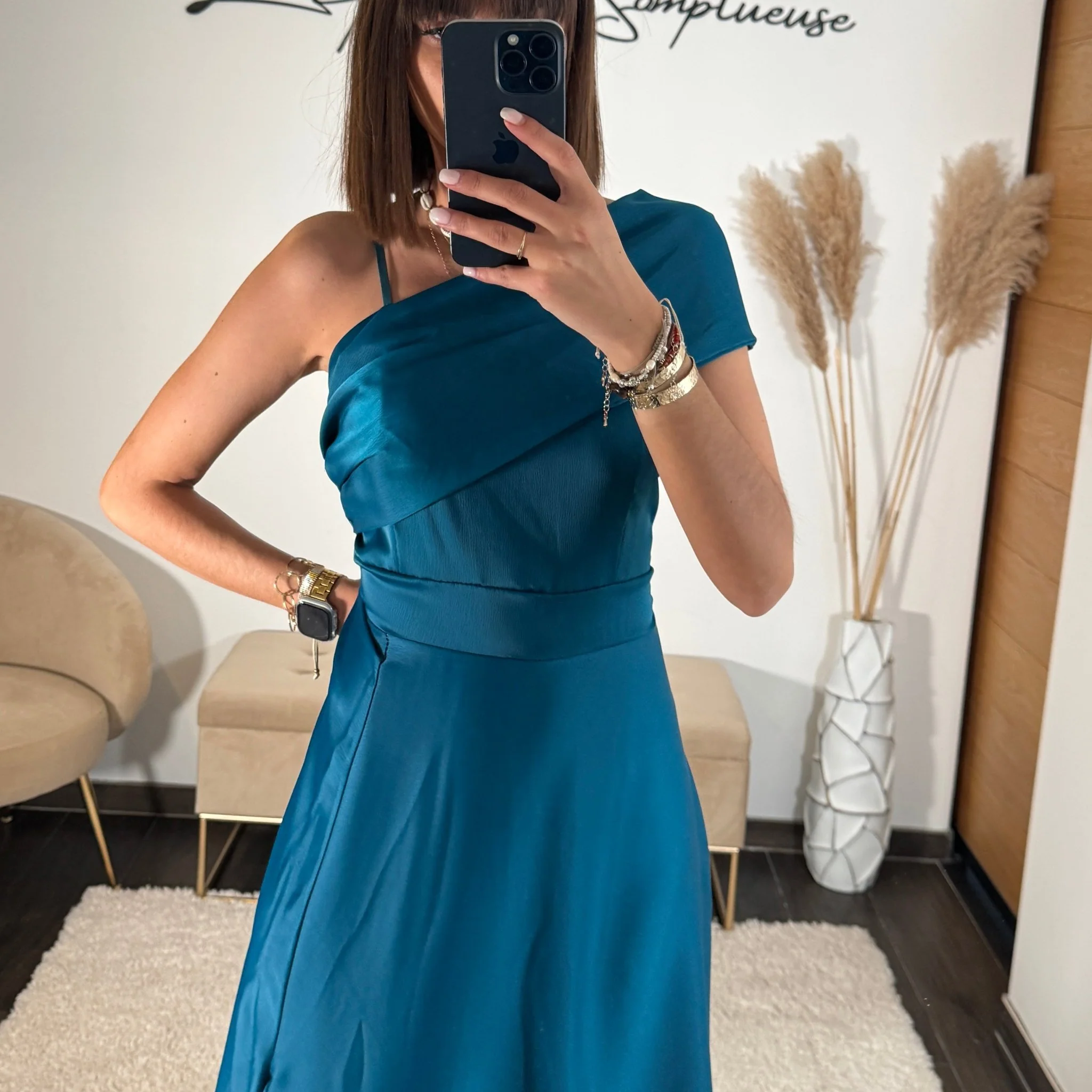 ROBE SATIN BLEU CLASSY - Image 3