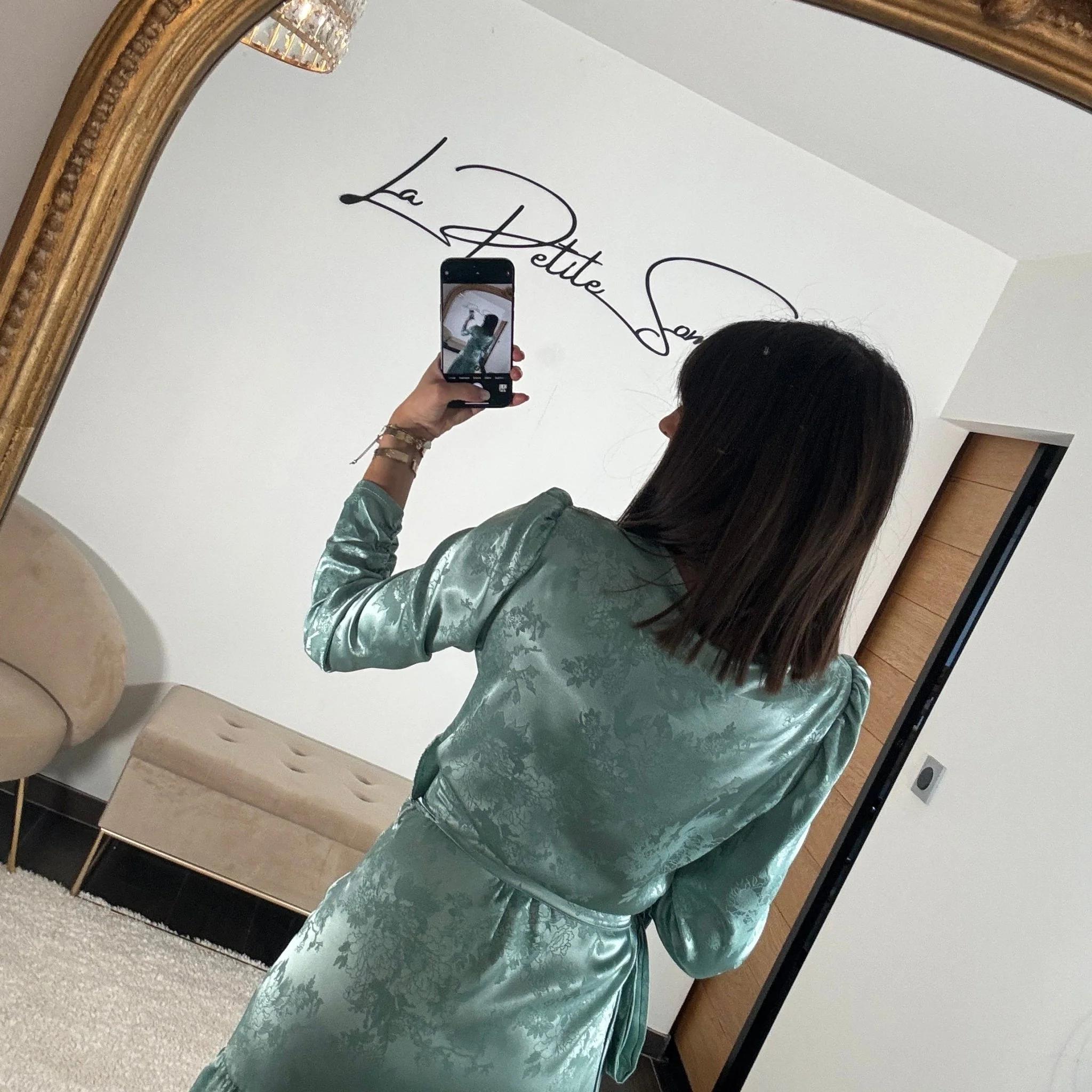 ROBE SATIN FLOWER VERT D'EAU ZANYA - Image 5
