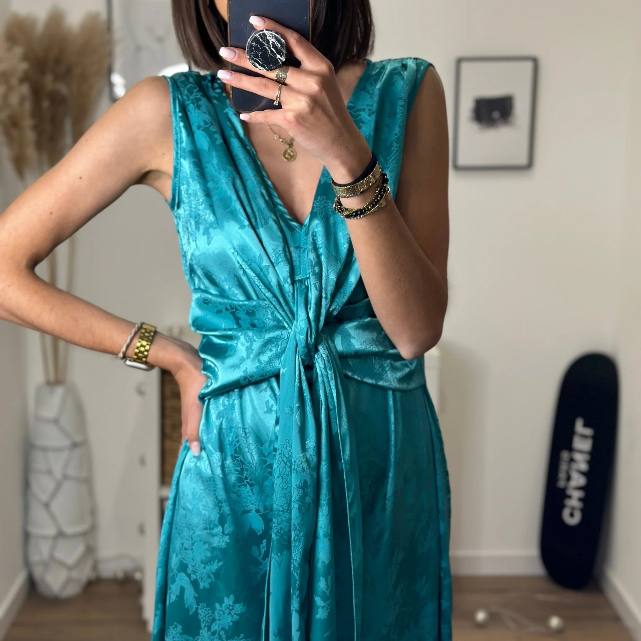 ROBE SATINÉE TURQUOISE LOUISA - Image 2