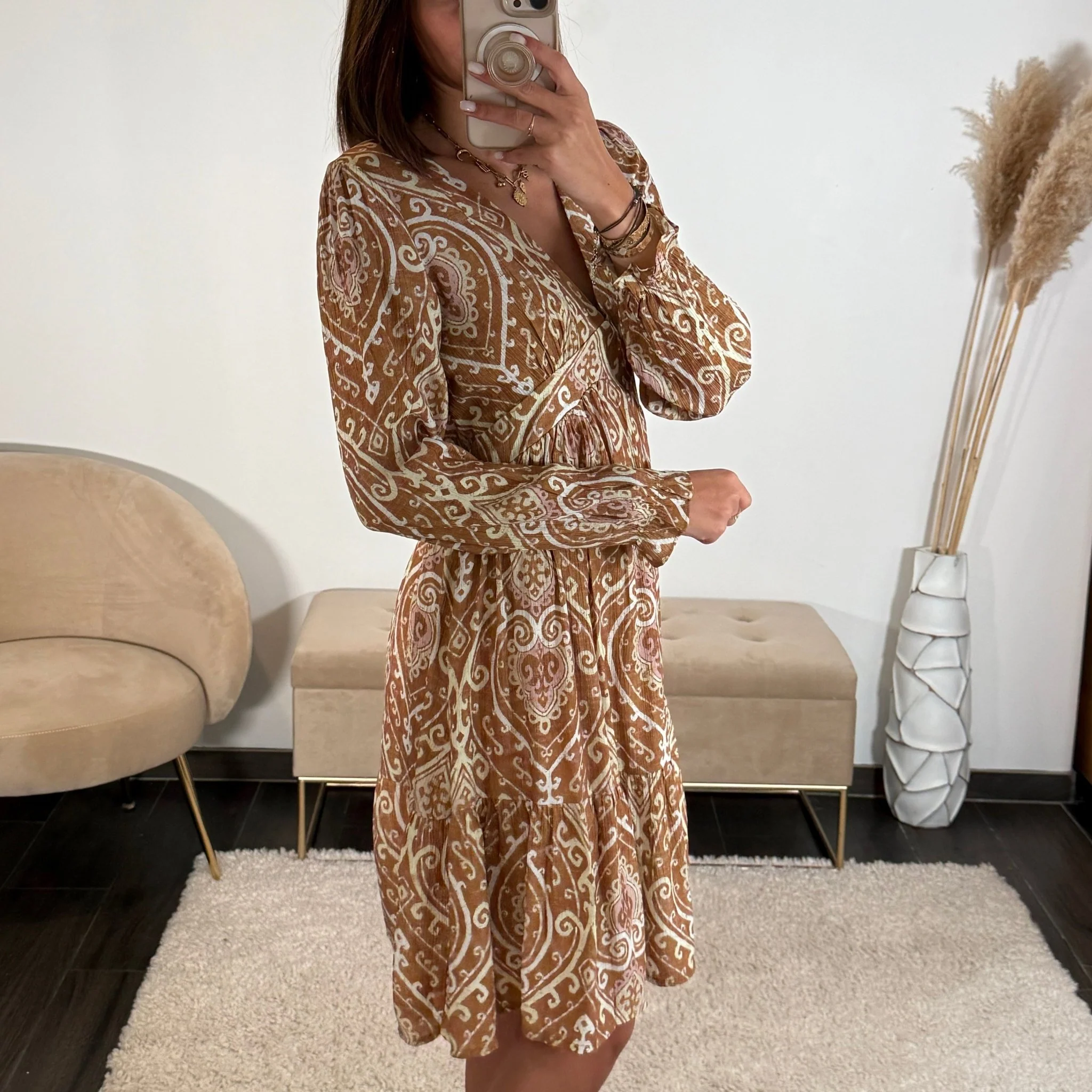ROBE TAUPE ET JAUNE CELESTE - Image 2