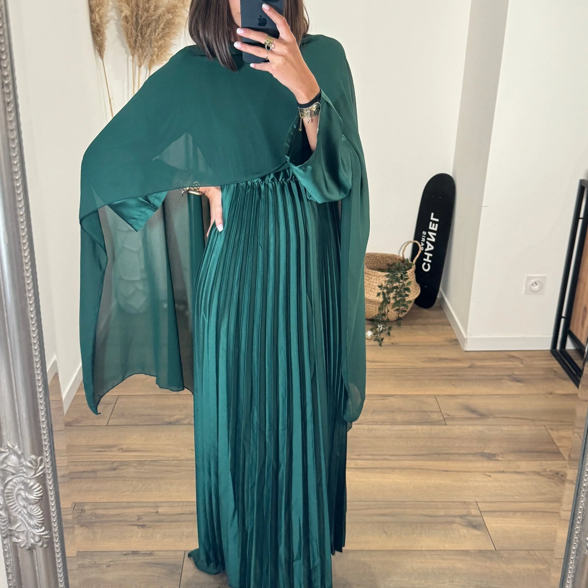 ROBE VERT SAPIN SATINE CORALINE