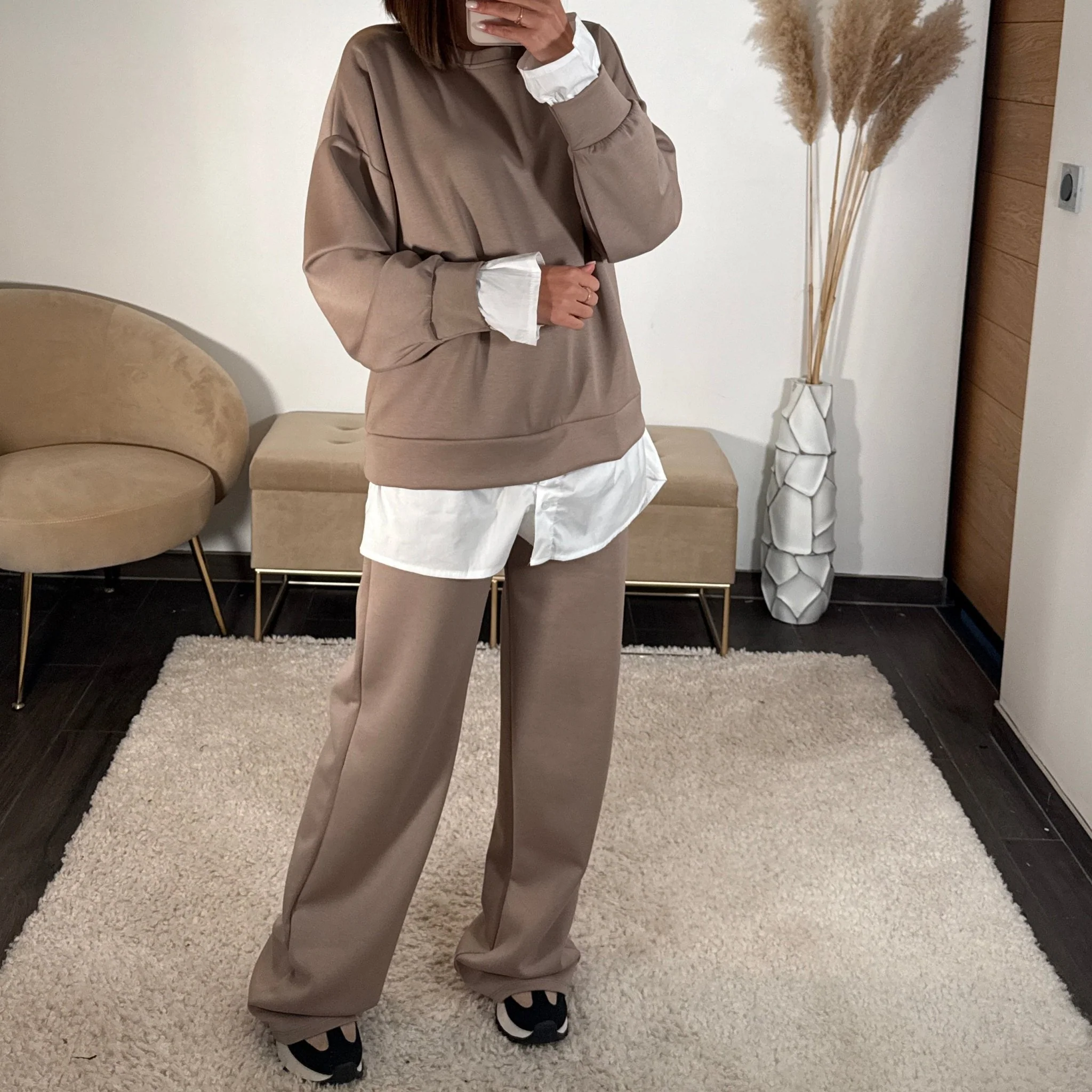 SET PULL CHEMISE + PANTALON BEIGE REMY