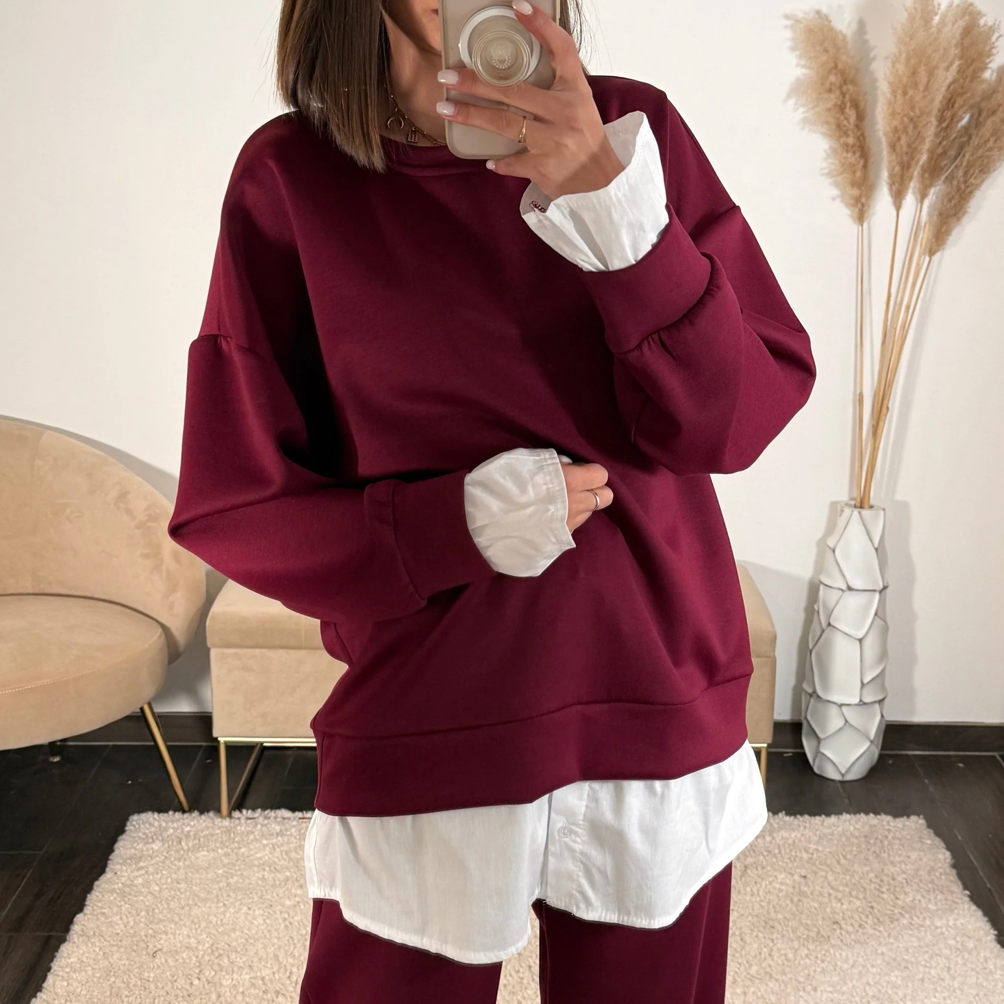 SET PULL CHEMISE + PANTALON BORDEAUX REMY - Image 2