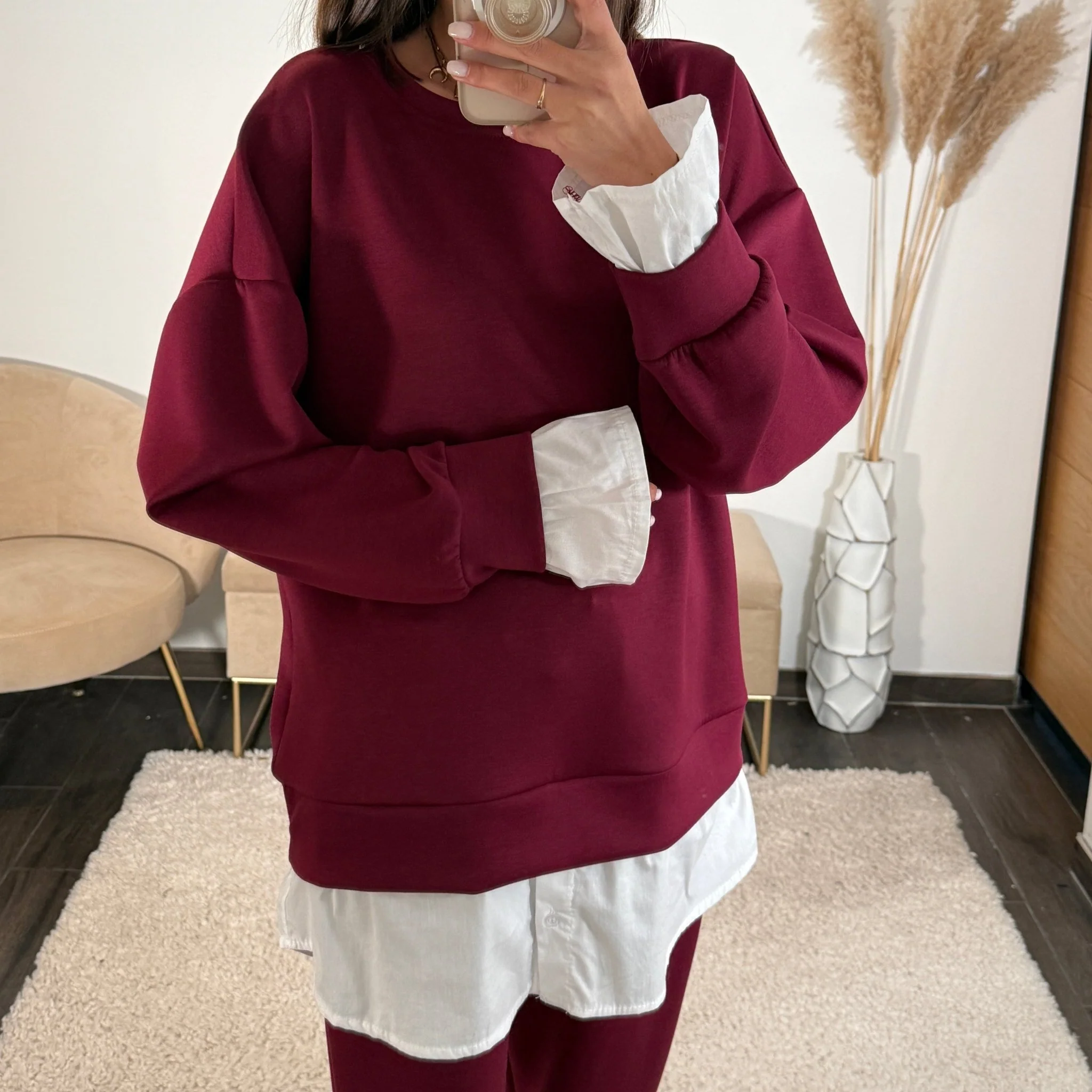SET PULL CHEMISE + PANTALON BORDEAUX REMY - Image 3