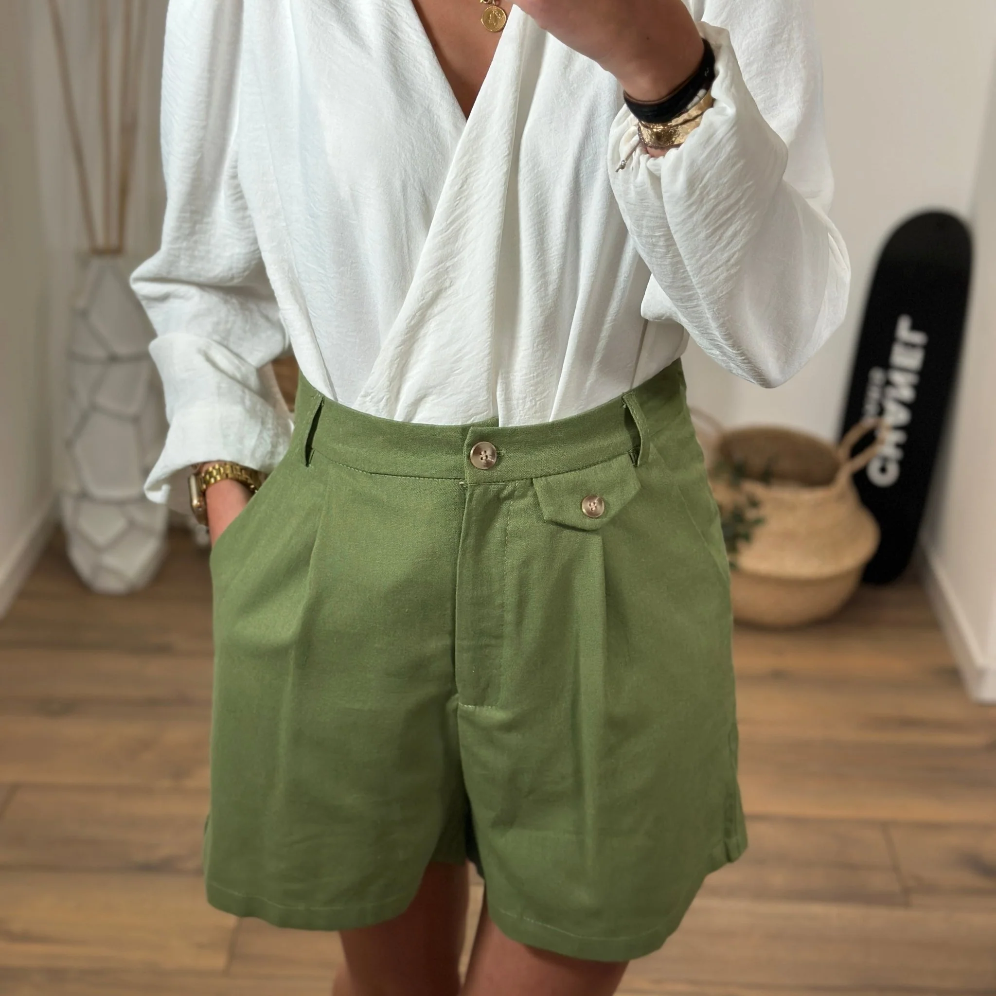 SHORT EN LIN KAKI LEON - Image 3